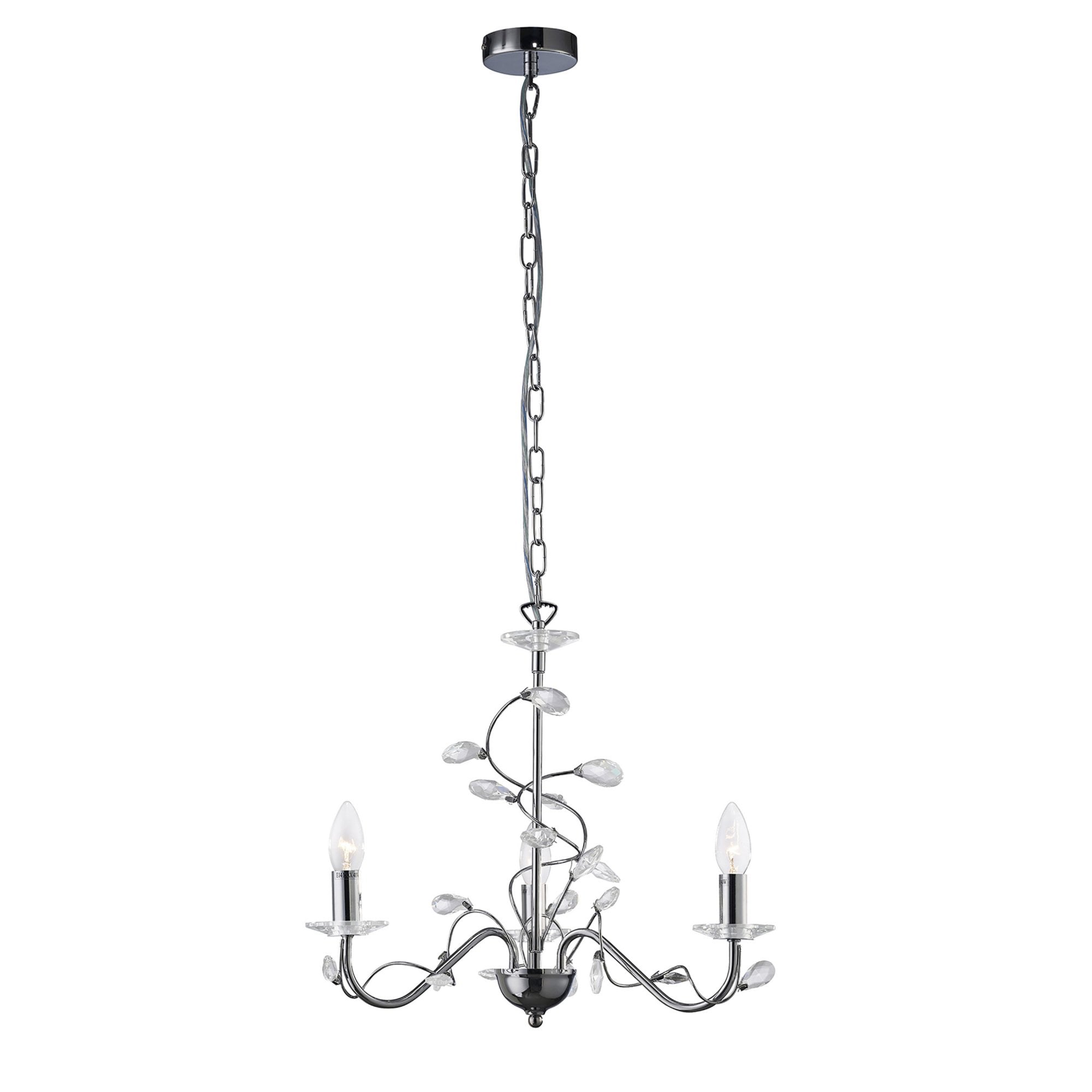 Diyas IL31213 Willow Pendant Without Shade 3 Light Polished Chrome/Crystal