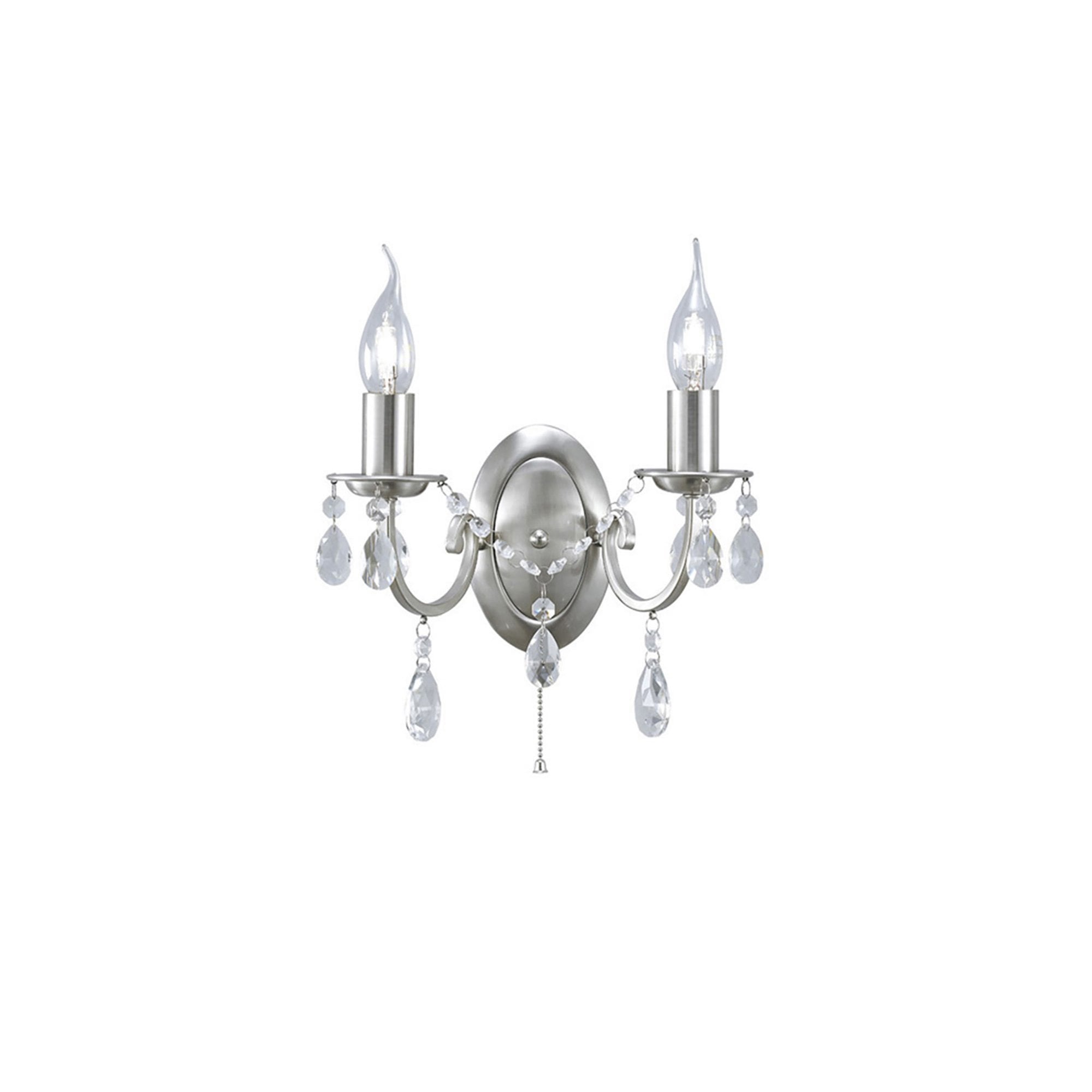 Diyas IL30972 Kyra Wall Light Switched 2 Light Satin Nickel/Crystal