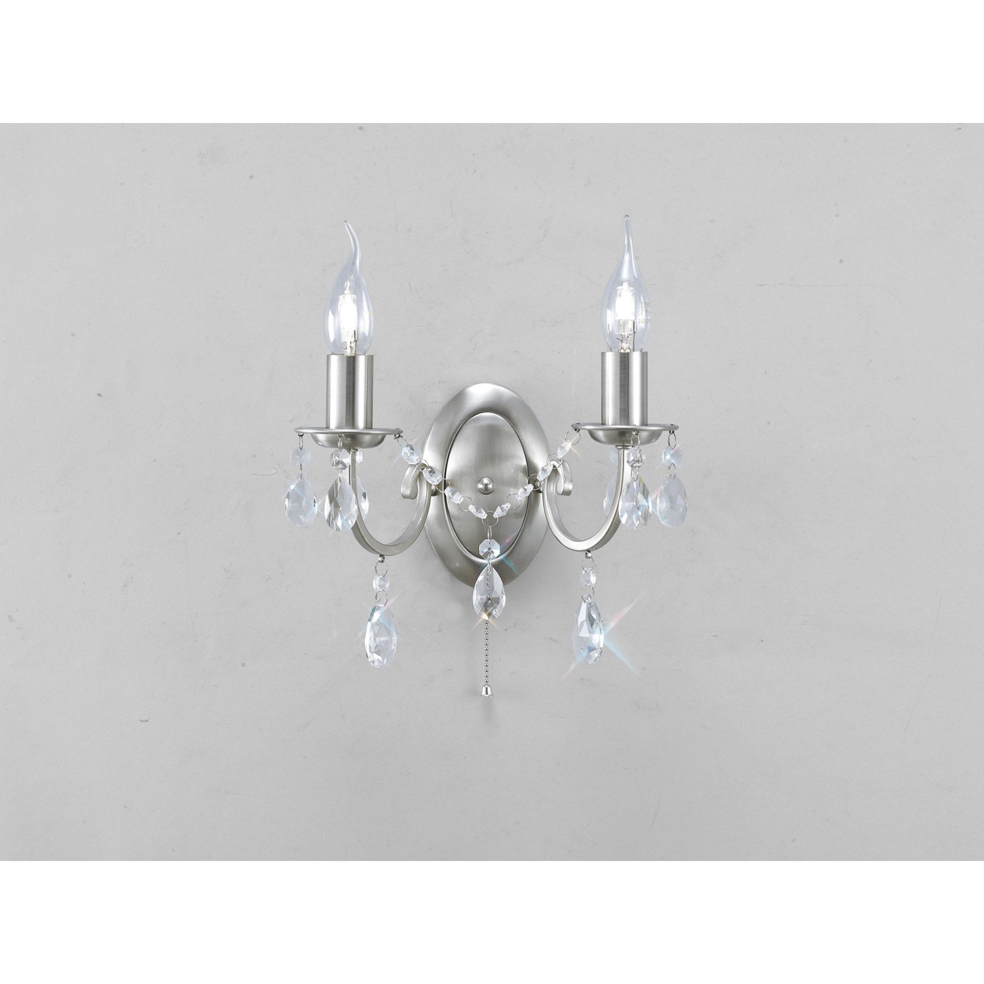Diyas IL30972 Kyra Wall Light Switched 2 Light Satin Nickel/Crystal