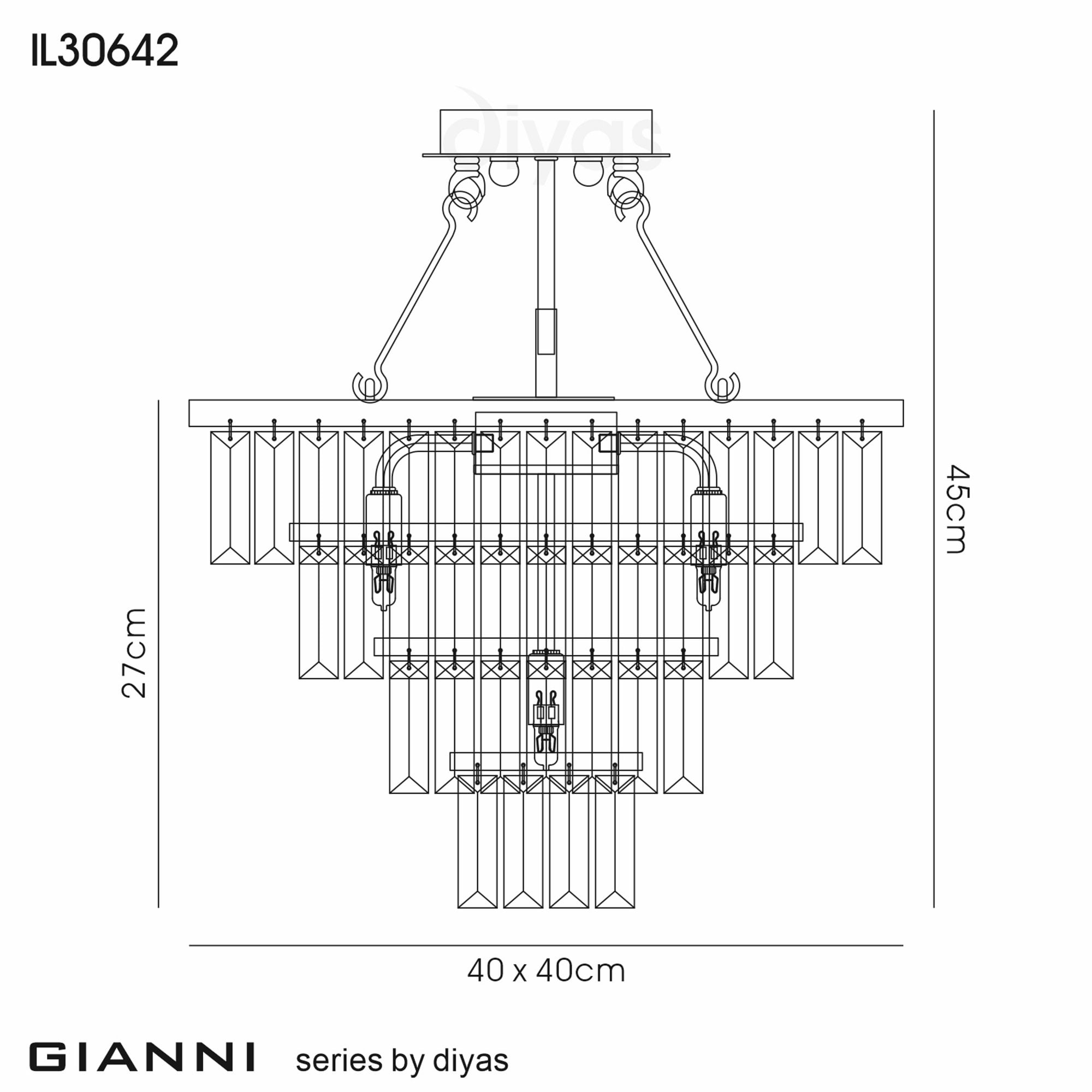 Diyas IL30642 Gianni Semi Ceiling 5 Light Polished Chrome/Crystal