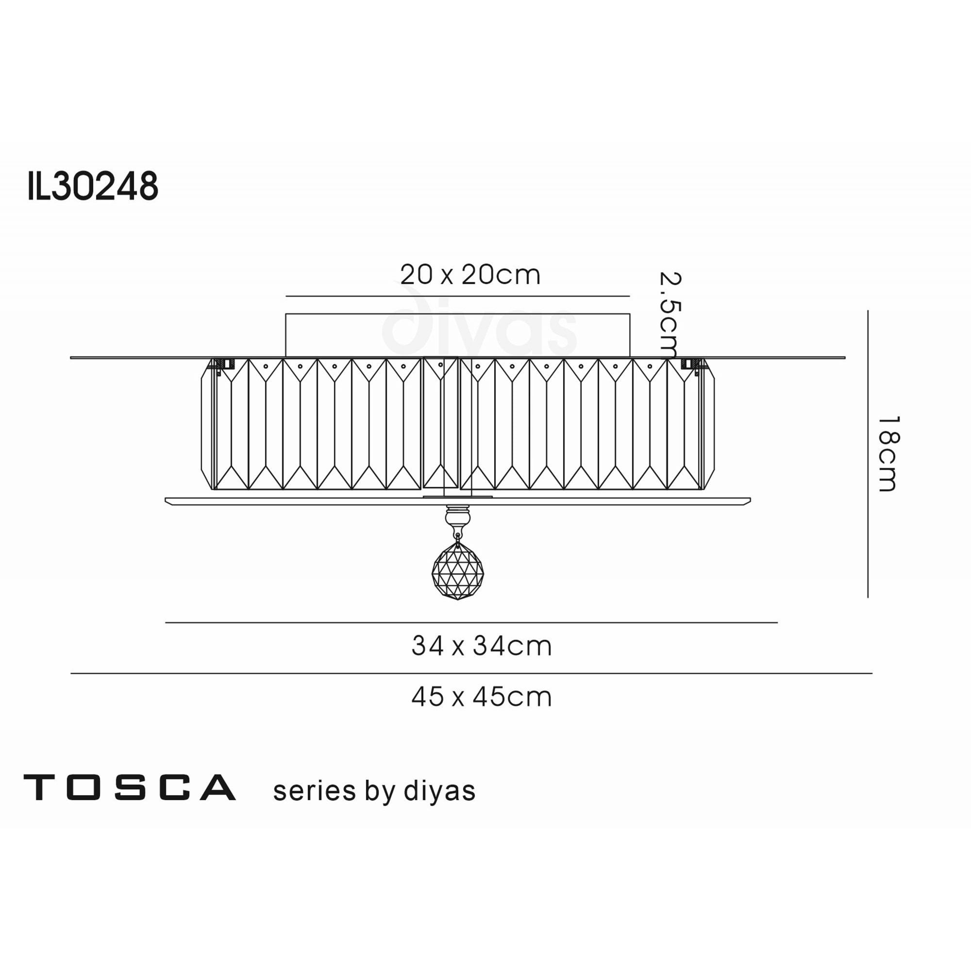 Diyas IL30248 Tosca Ceiling Square 6 Light Antique Brass/Glass/Crystal