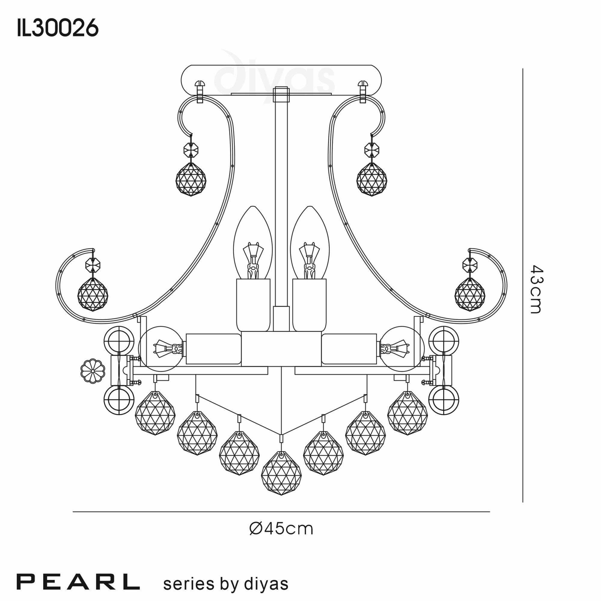 Diyas IL30026 Pearl Ceiling Round 9 Light Polished Chrome/Crystal