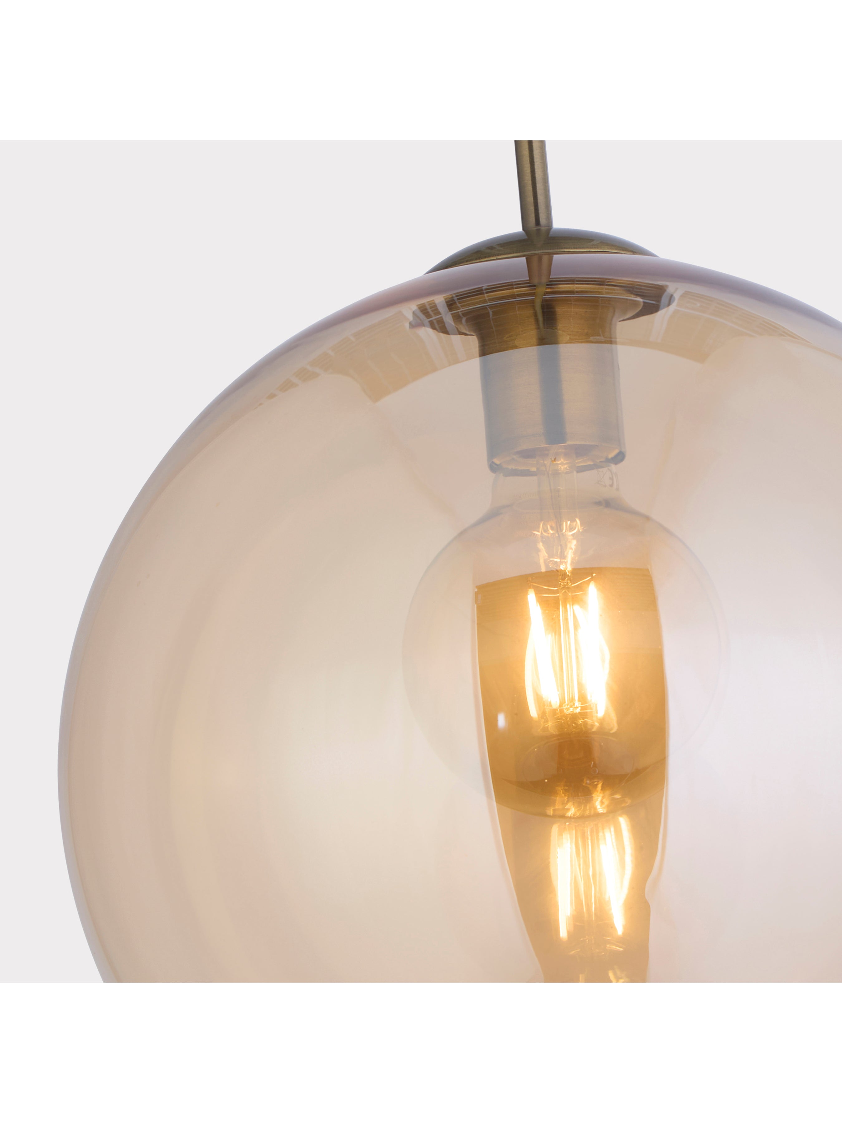 Searchlight Baines Single Round Pendant (30cm Diameter), Amber Glass, Antique Brass