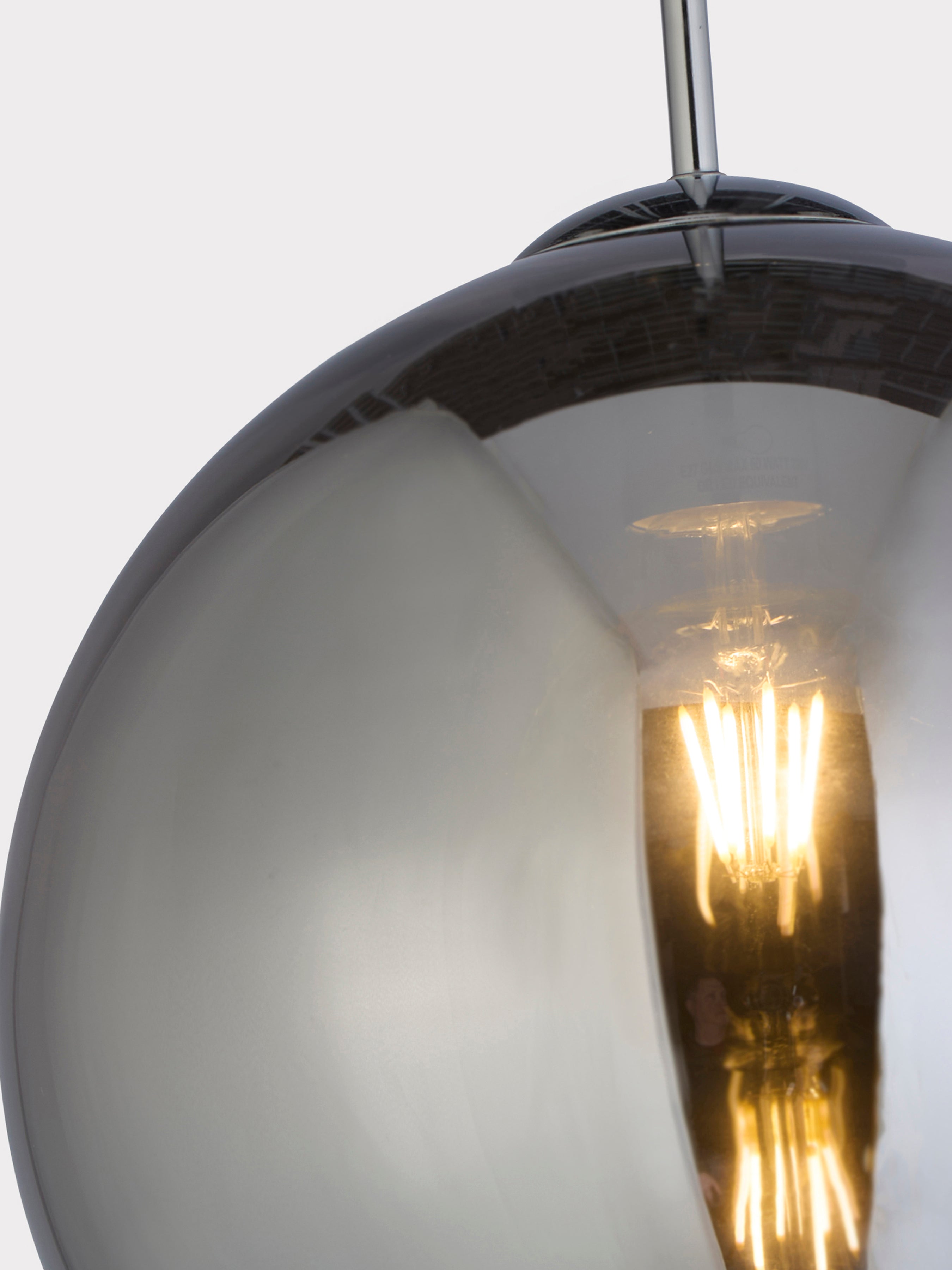 Searchlight Baines Single Round Pendant (30cm Diameter), Smoked Glass, Chrome