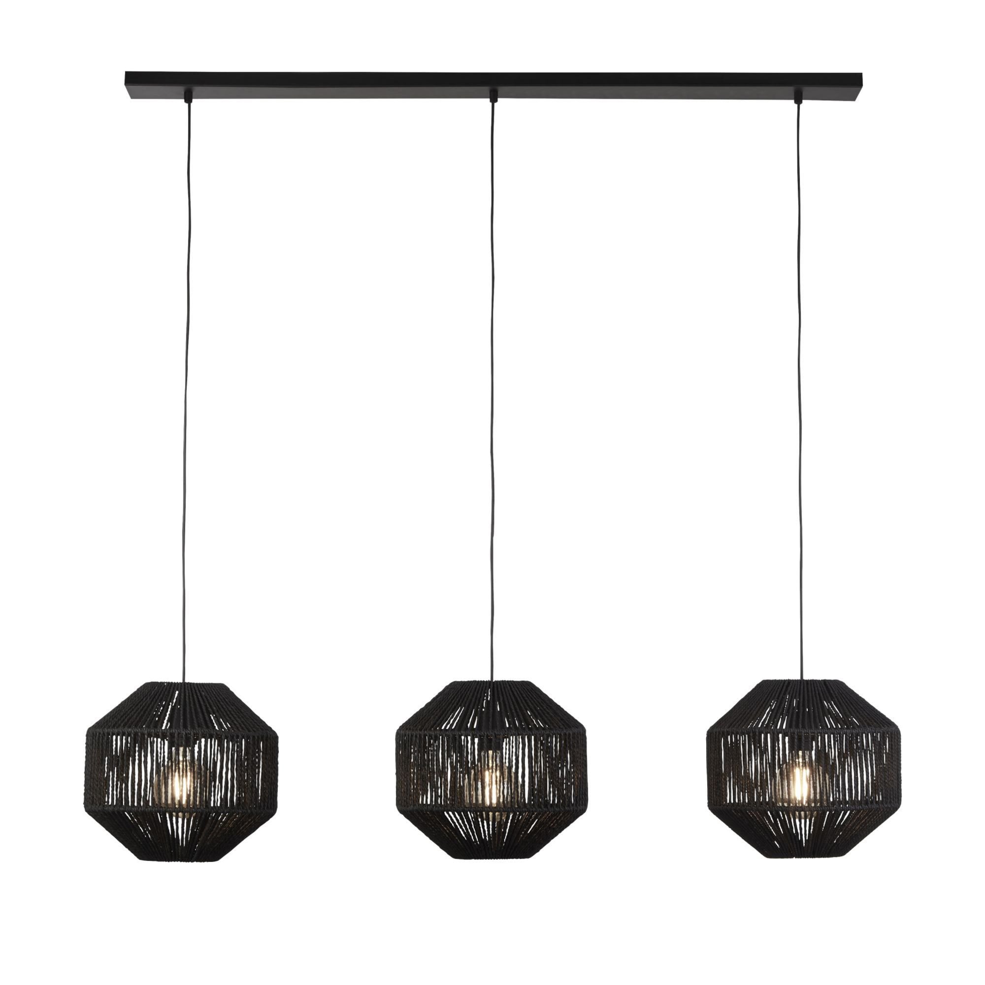 Searchlight Gainsborough 3 Light Linear Pendant - Black Wicker