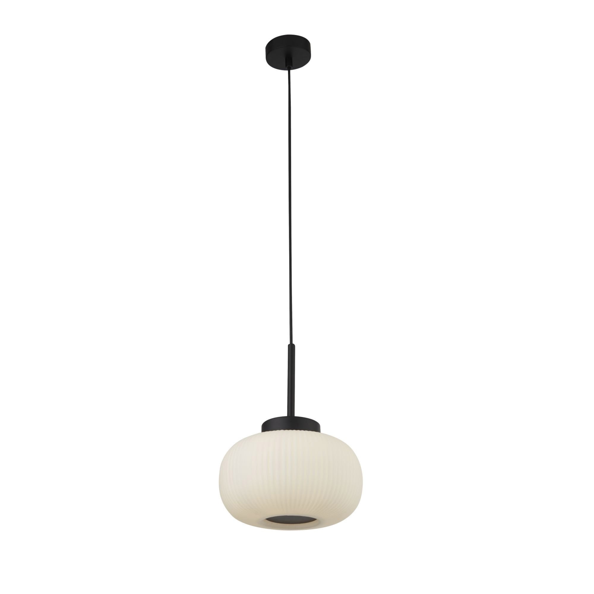 Searchlight Leopold Ceiling Pendant - Matt Black & Frosted Ribbed Glass