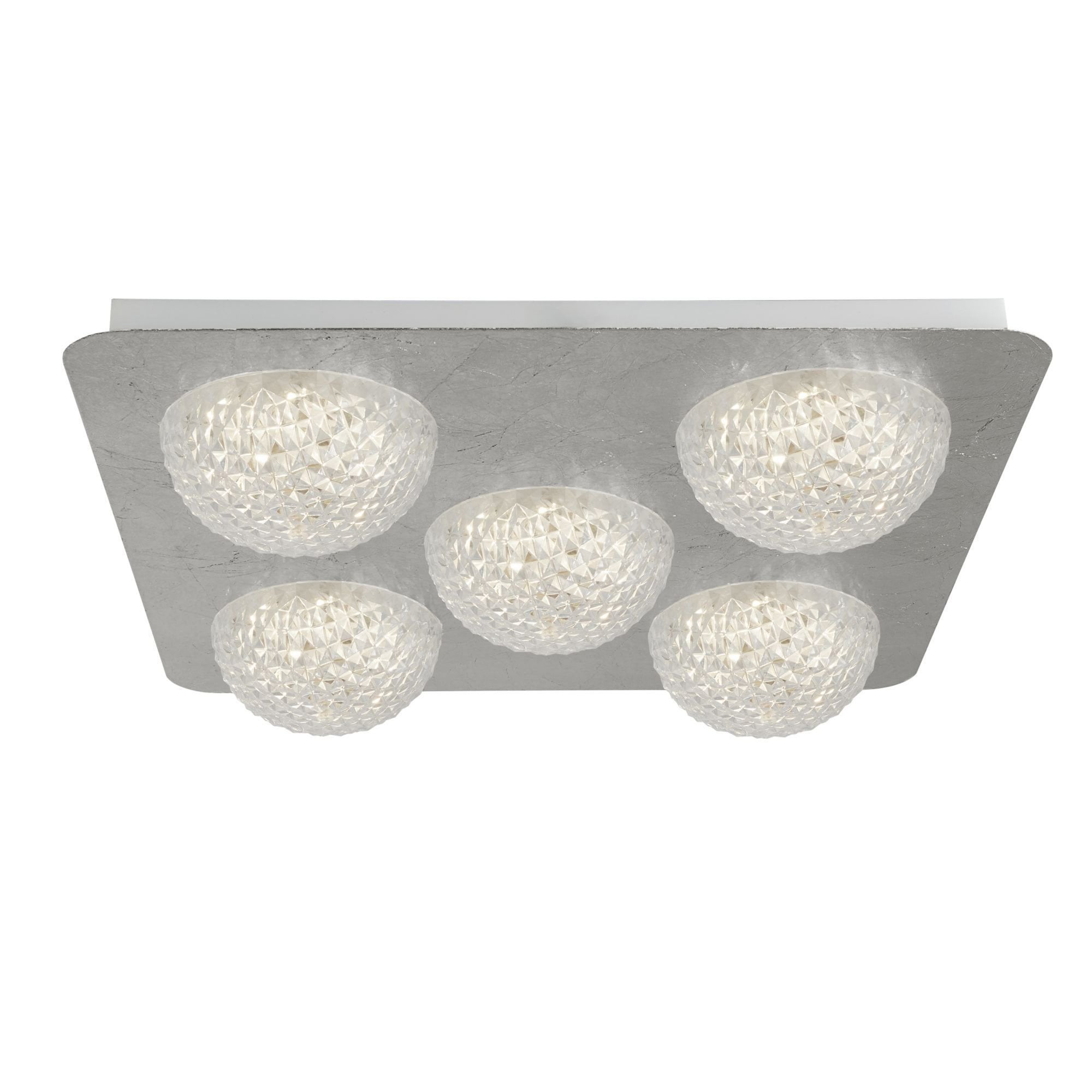 Searchlight Cambria 5 Light LED Flush - Silver Leaf & Clear Acrylic