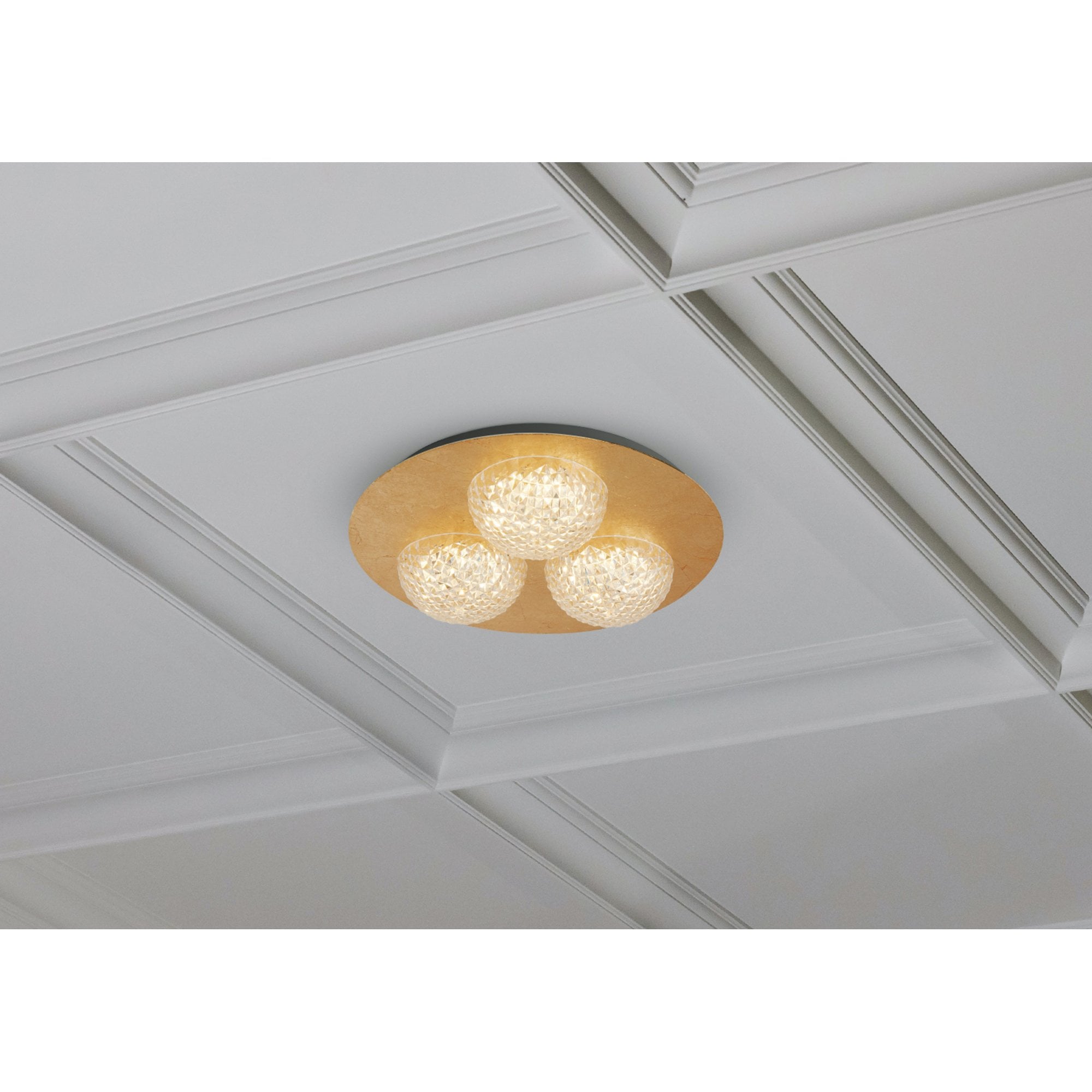 Searchlight Cambria LED 3 Light Flush - Gold Leaf & Clear Acrylic