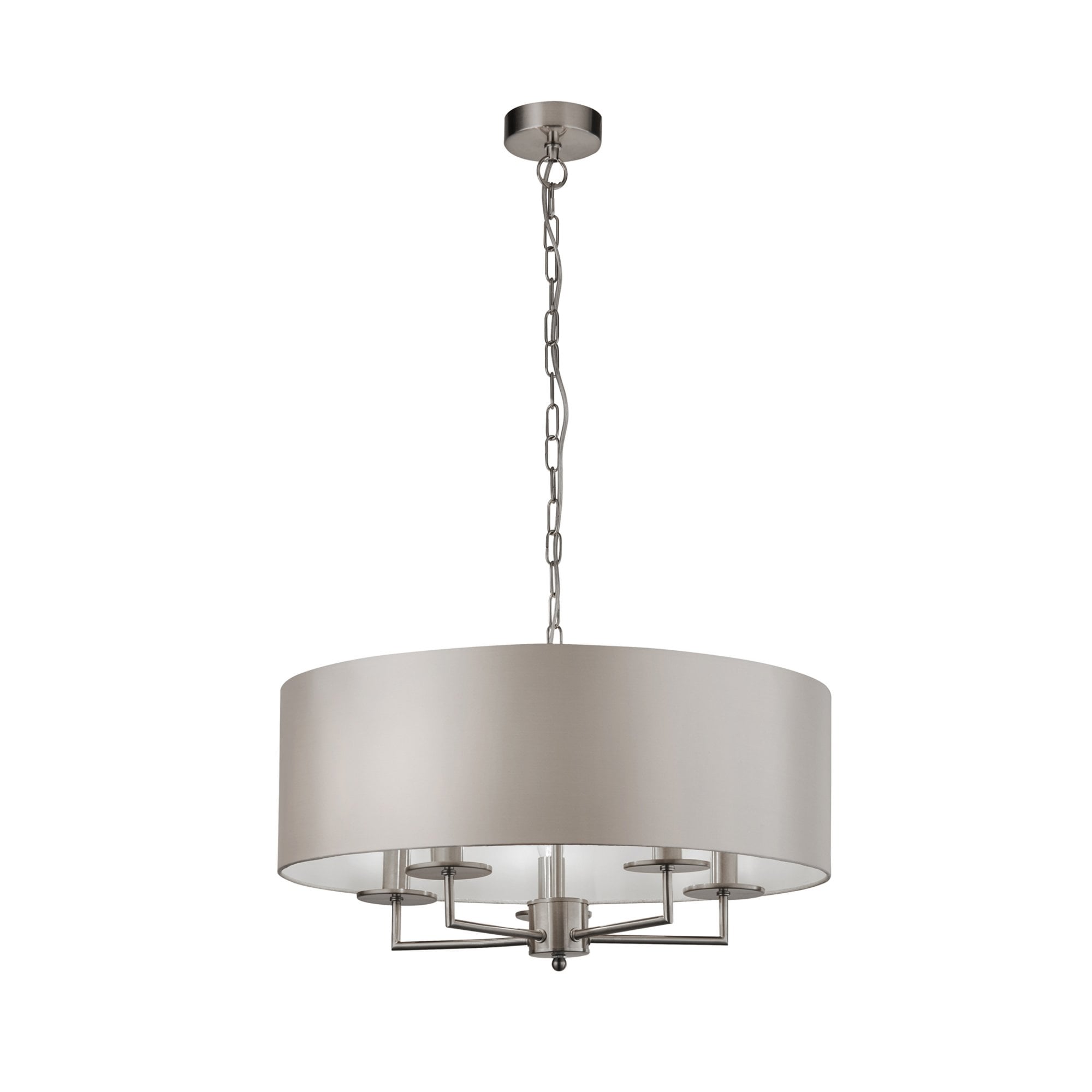 Searchlight James 5 Light Pendant - Satin Silver & Faux Silk Shade