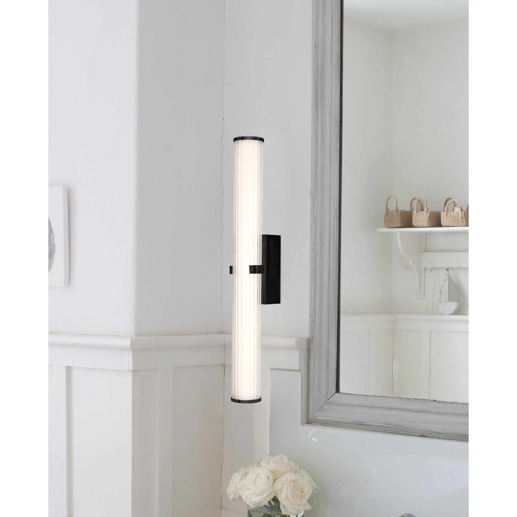 Searchlight Carisbrooke LED Bathroom Large Wall Light - Black & Opal Glass - IP44
