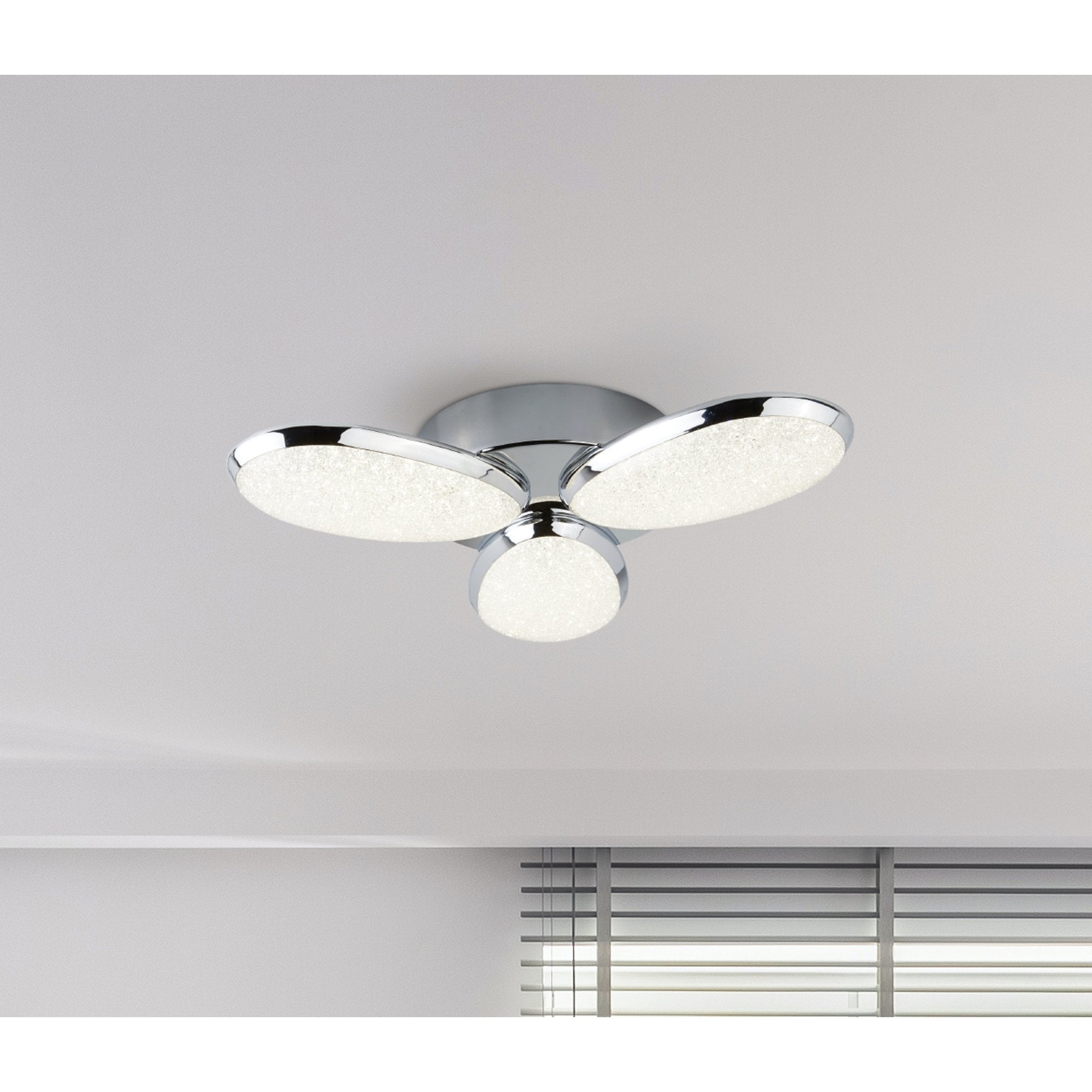 Searchlight Lavan LED 3 Light Flush - Chrome & Crushed Ice Effect Shade