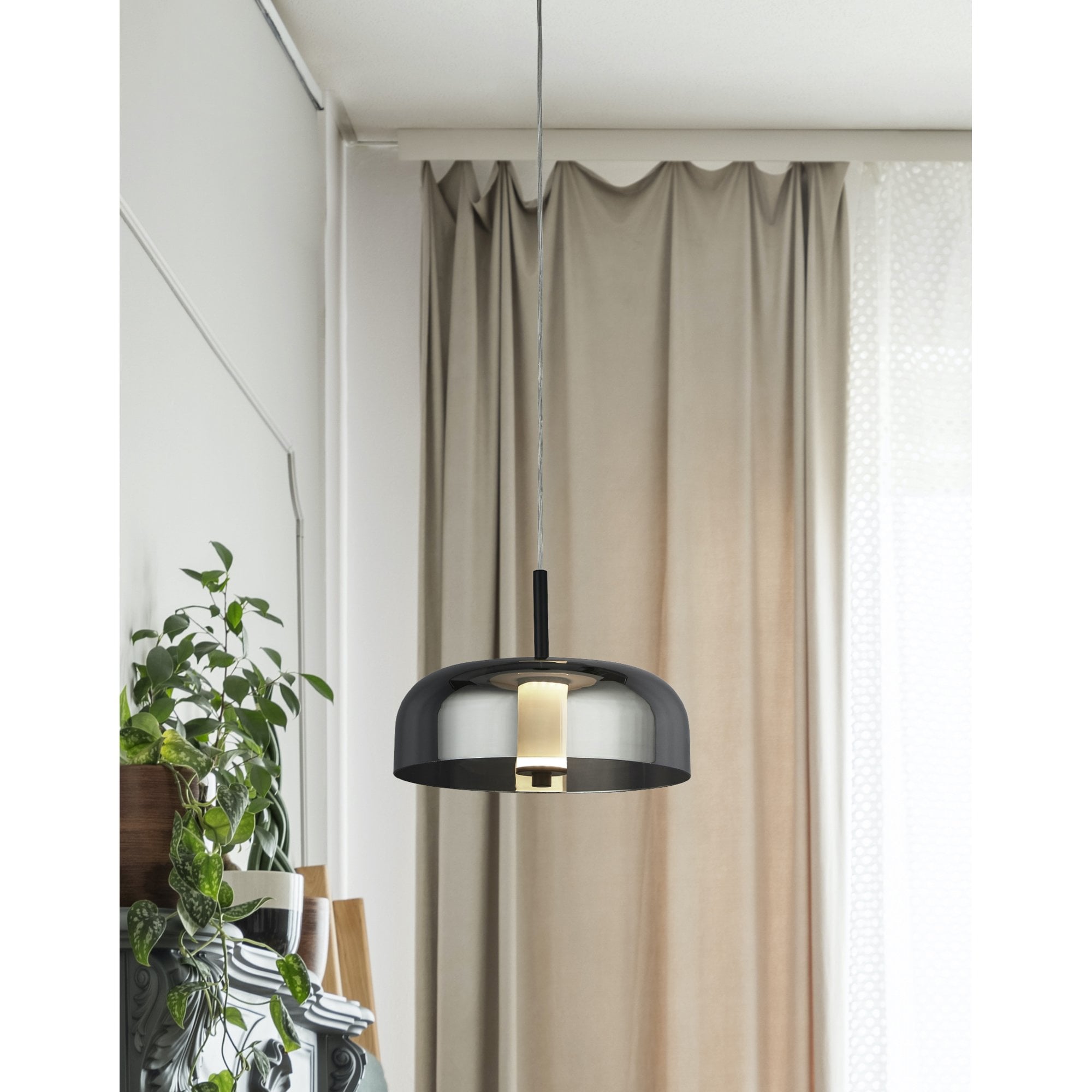 Searchlight Fir LED Ceiling Pendant - Matt Black & Smoked Glass