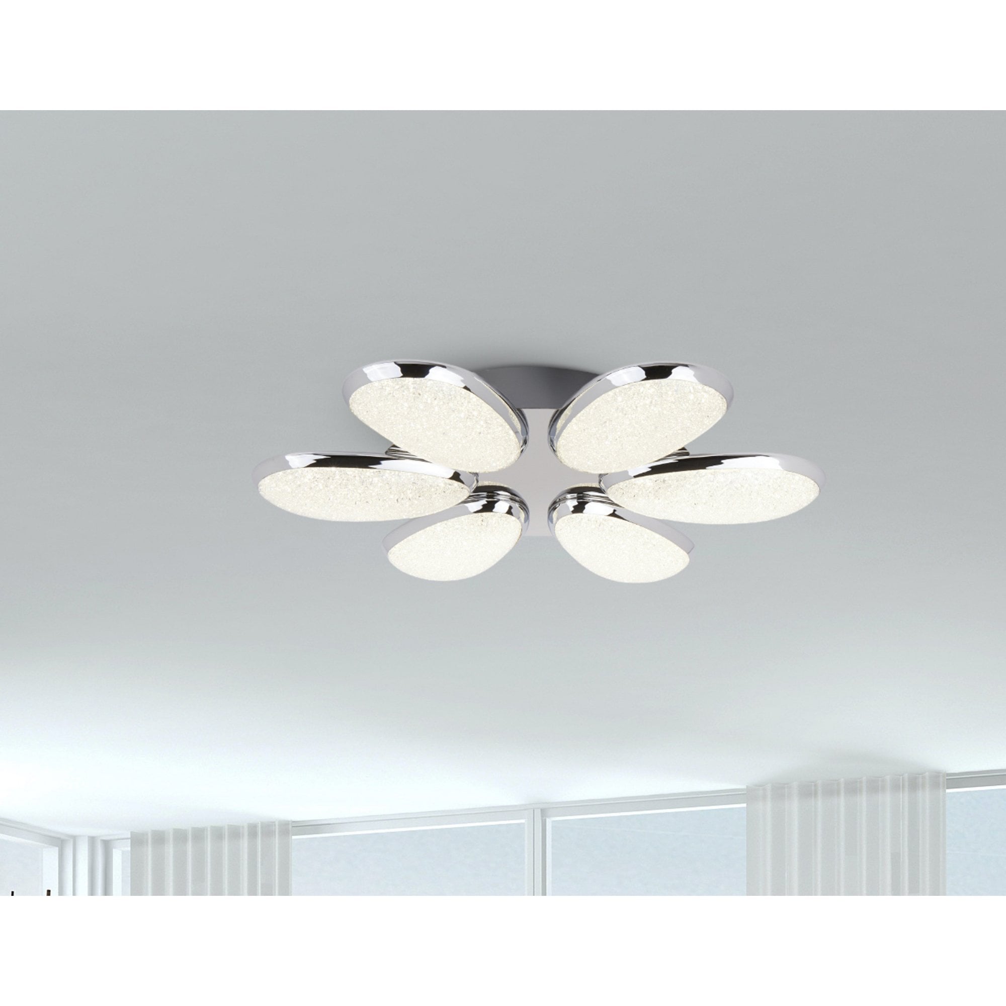 Searchlight Lavan LED 6 Light Flush - Chrome & Crushed Ice Effect Shade