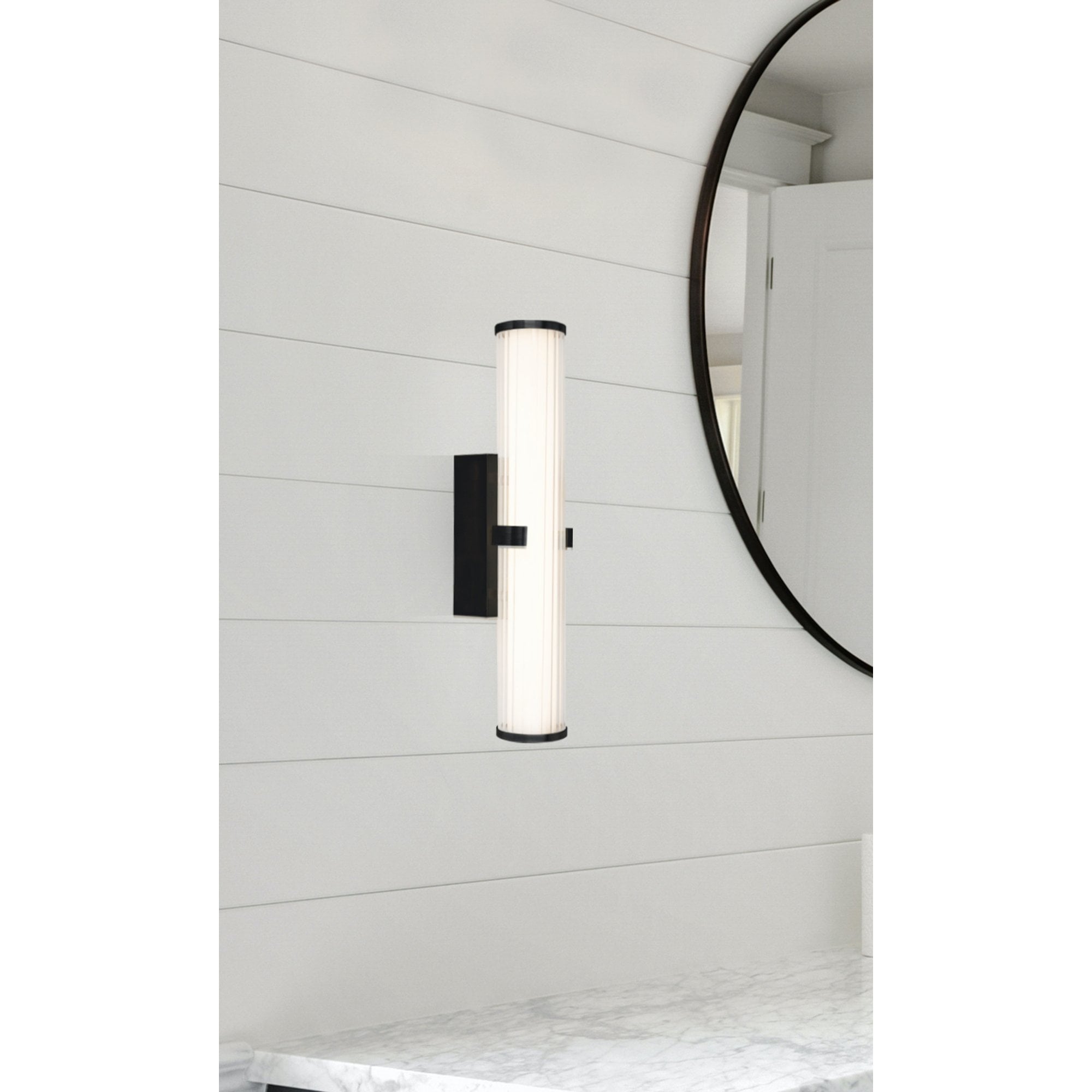 Searchlight Carisbrooke LED Bathroom Wall Light - Black & Opal Glass - IP44