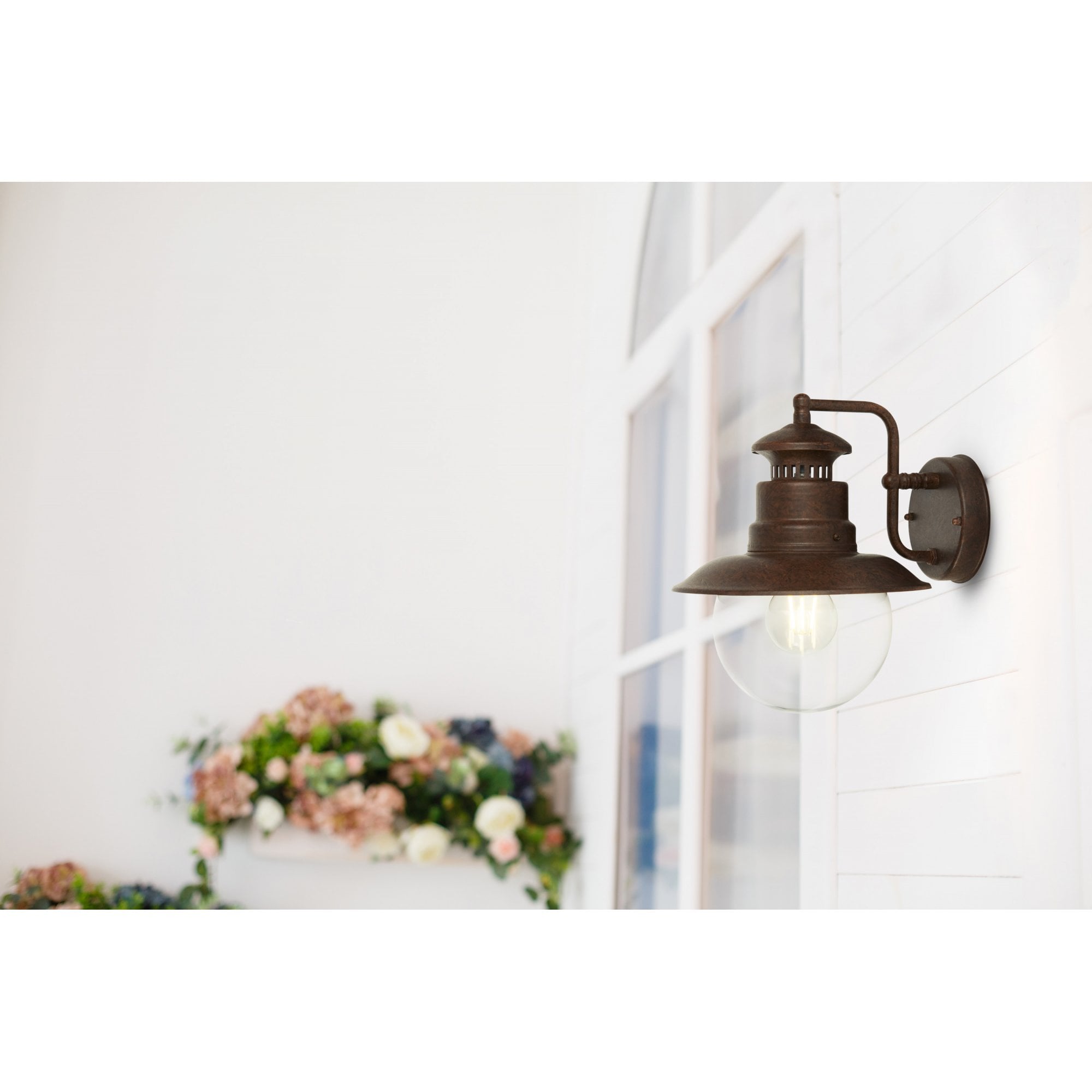 Searchlight Southview Outdoor Wall Light - Rustic Brown & Clear Glass