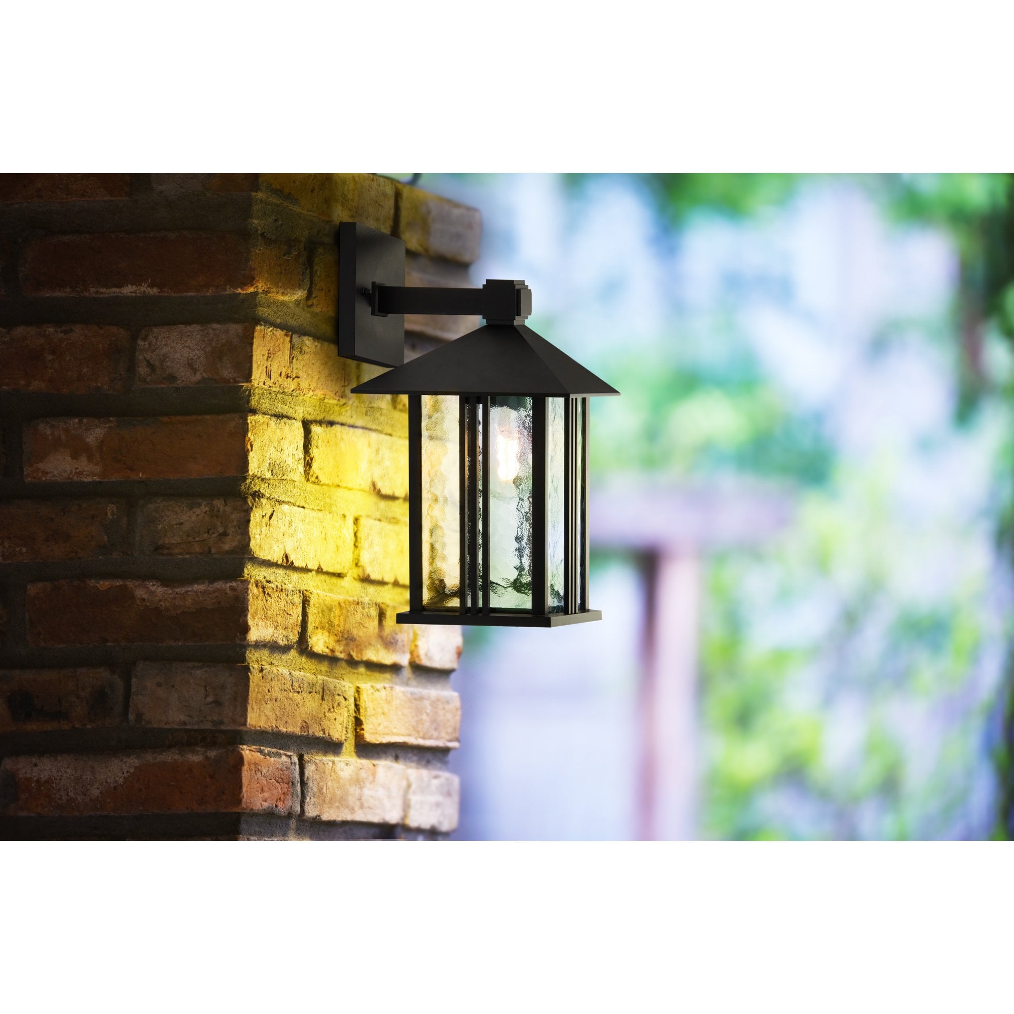 Searchlight Vickers Outdoor Wall Light - Matt Black & Water Glass - IP44