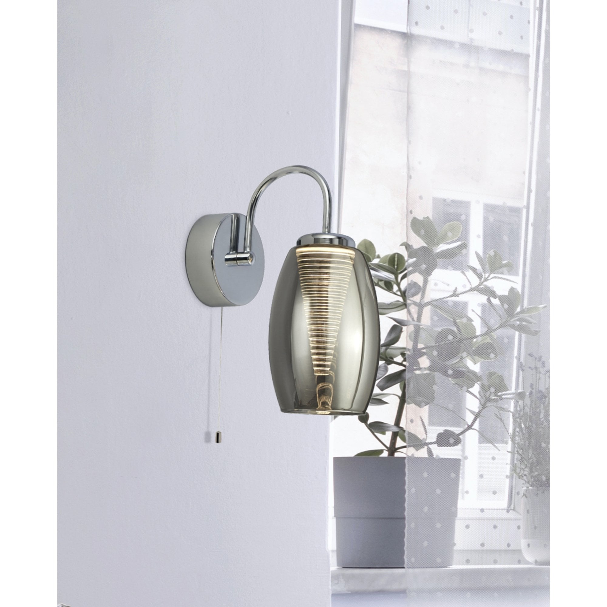 Searchlight Chapman Wall Light - Chrome & Smoked Glass