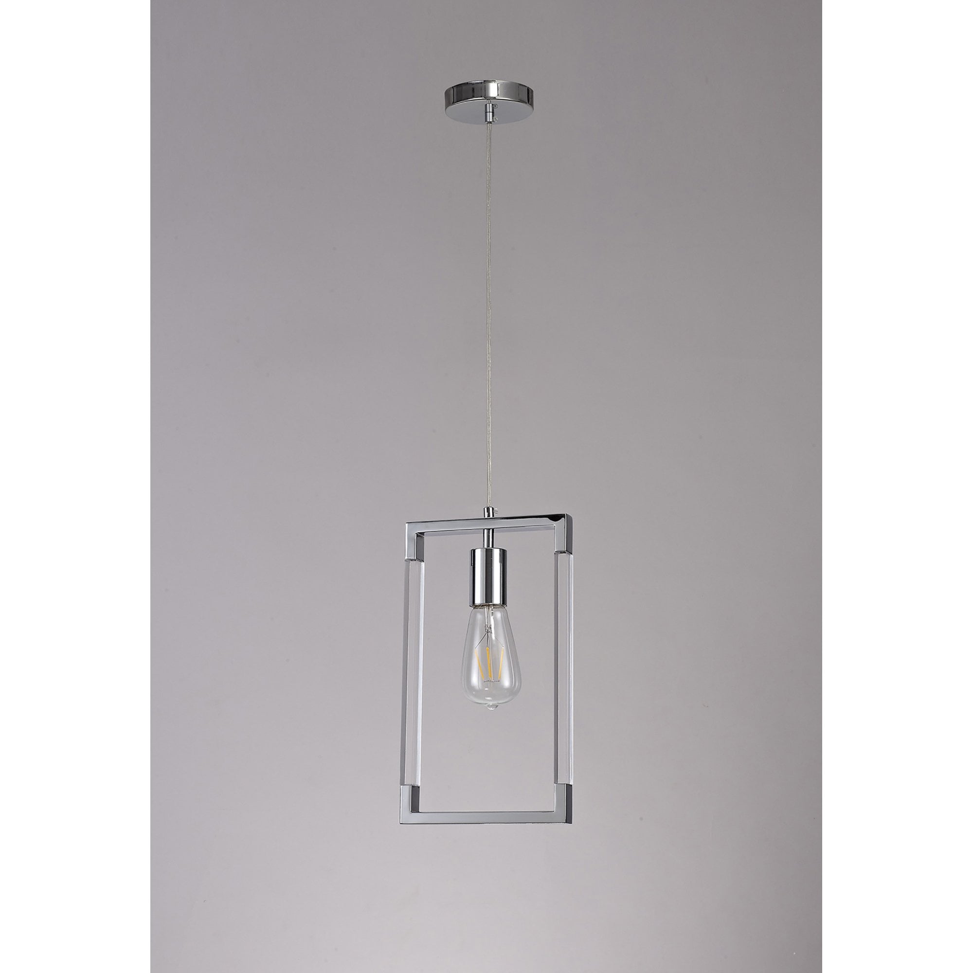 Diyas Canto Single Rectangle Pendant Single Light E27 - Polished Nickel/Acrylic
