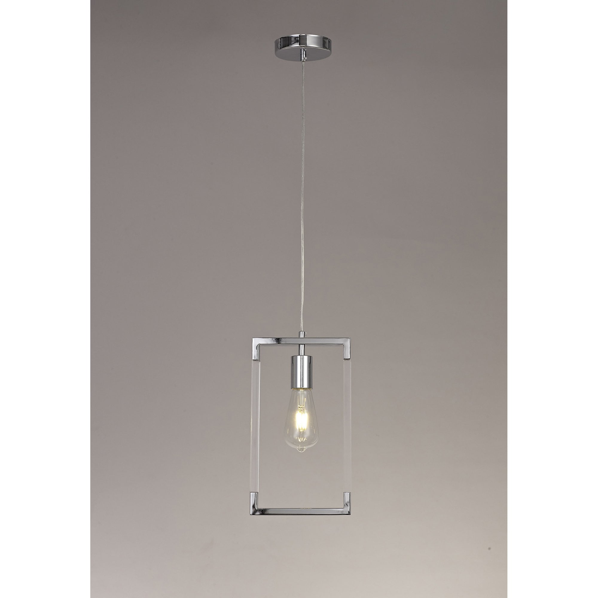 Diyas Canto Single Rectangle Pendant Single Light E27 - Polished Nickel/Acrylic