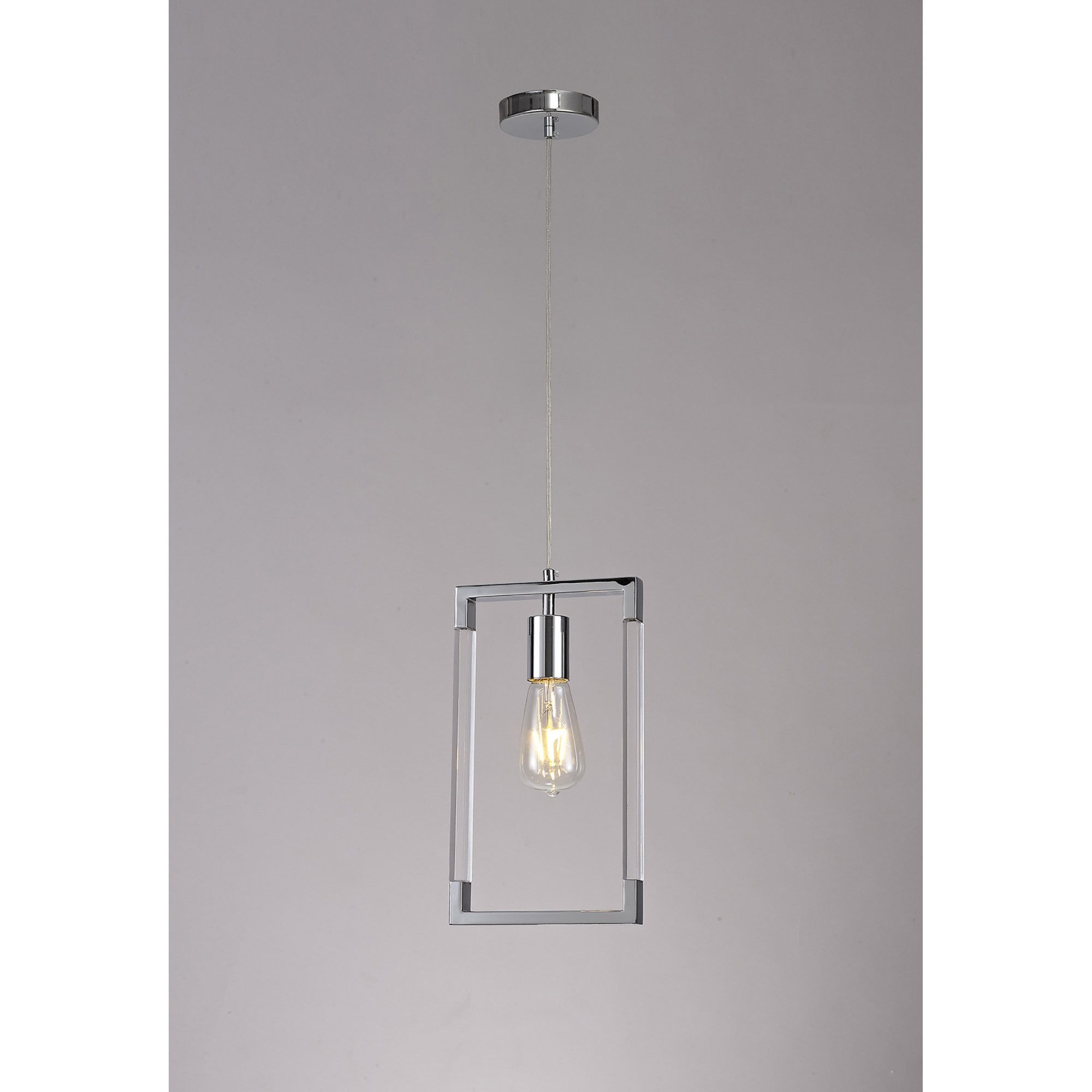 Diyas Canto Single Rectangle Pendant Single Light E27 - Polished Nickel/Acrylic