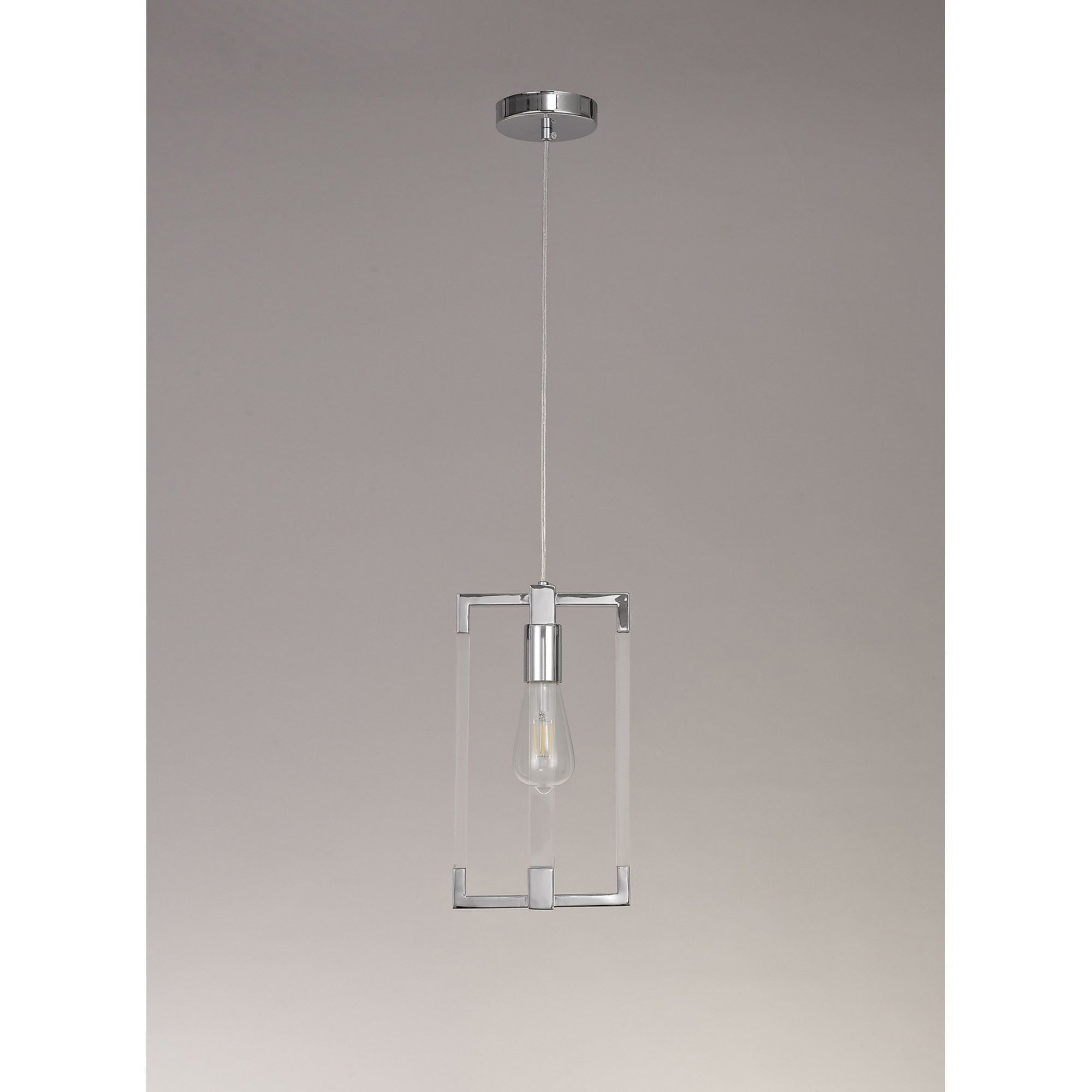 Diyas Canto Double Rectangle Pendant Single Light E27 - Polished Nickel/Acrylic