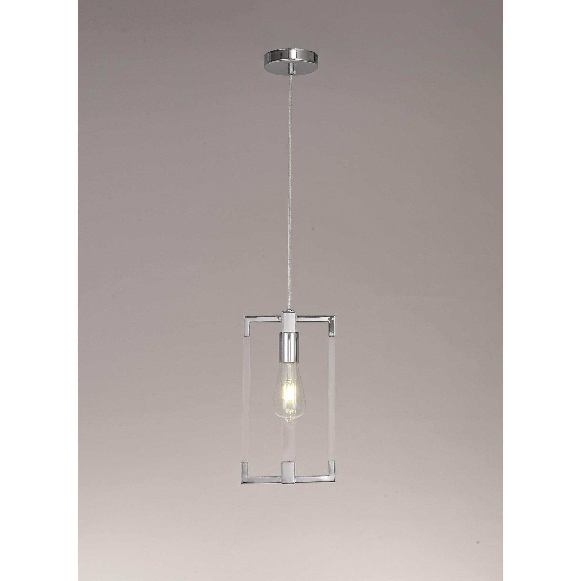 Diyas Canto Double Rectangle Pendant Single Light E27 - Polished Nickel/Acrylic