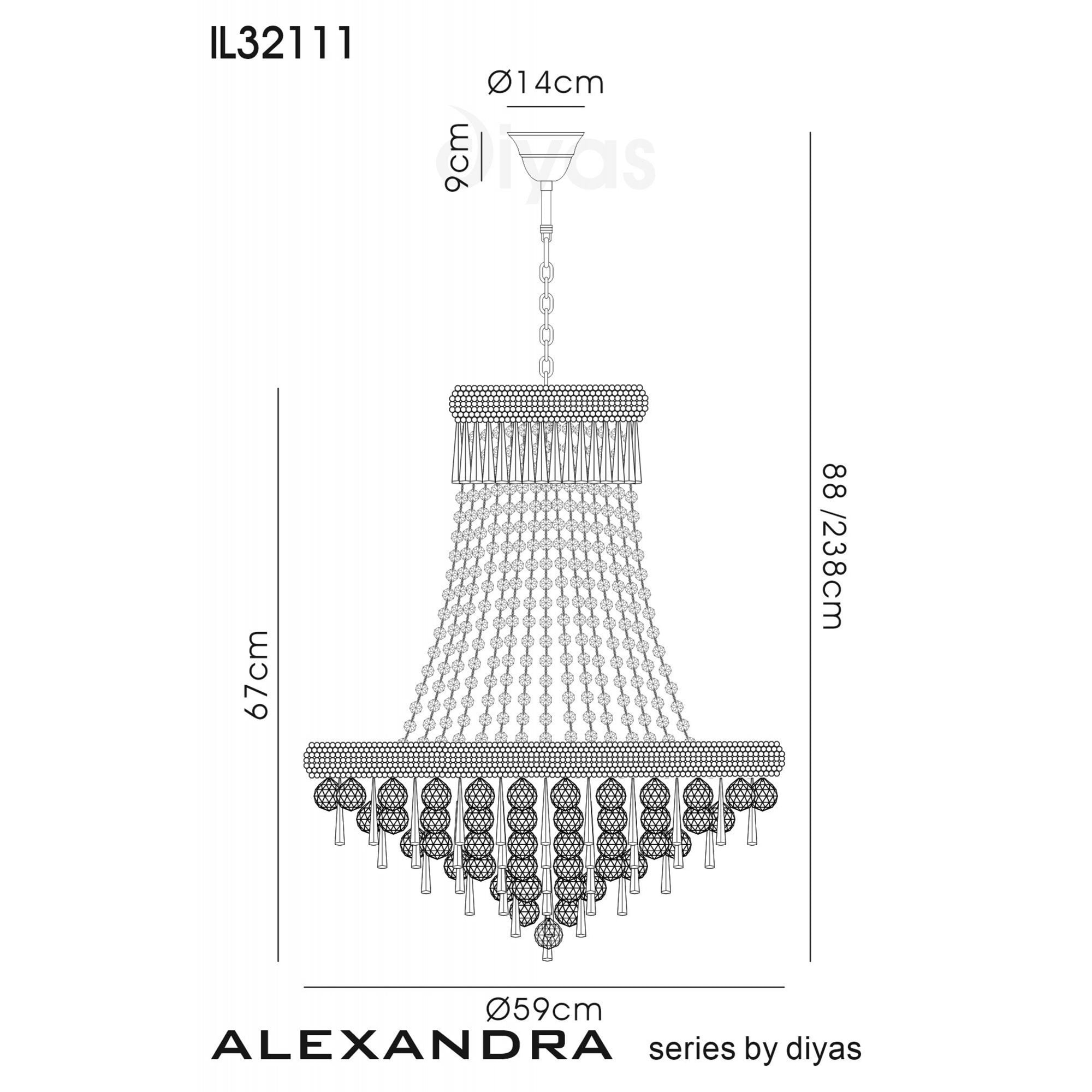 Diyas Alexandra 13 Light Pendant - French Gold & Crystal