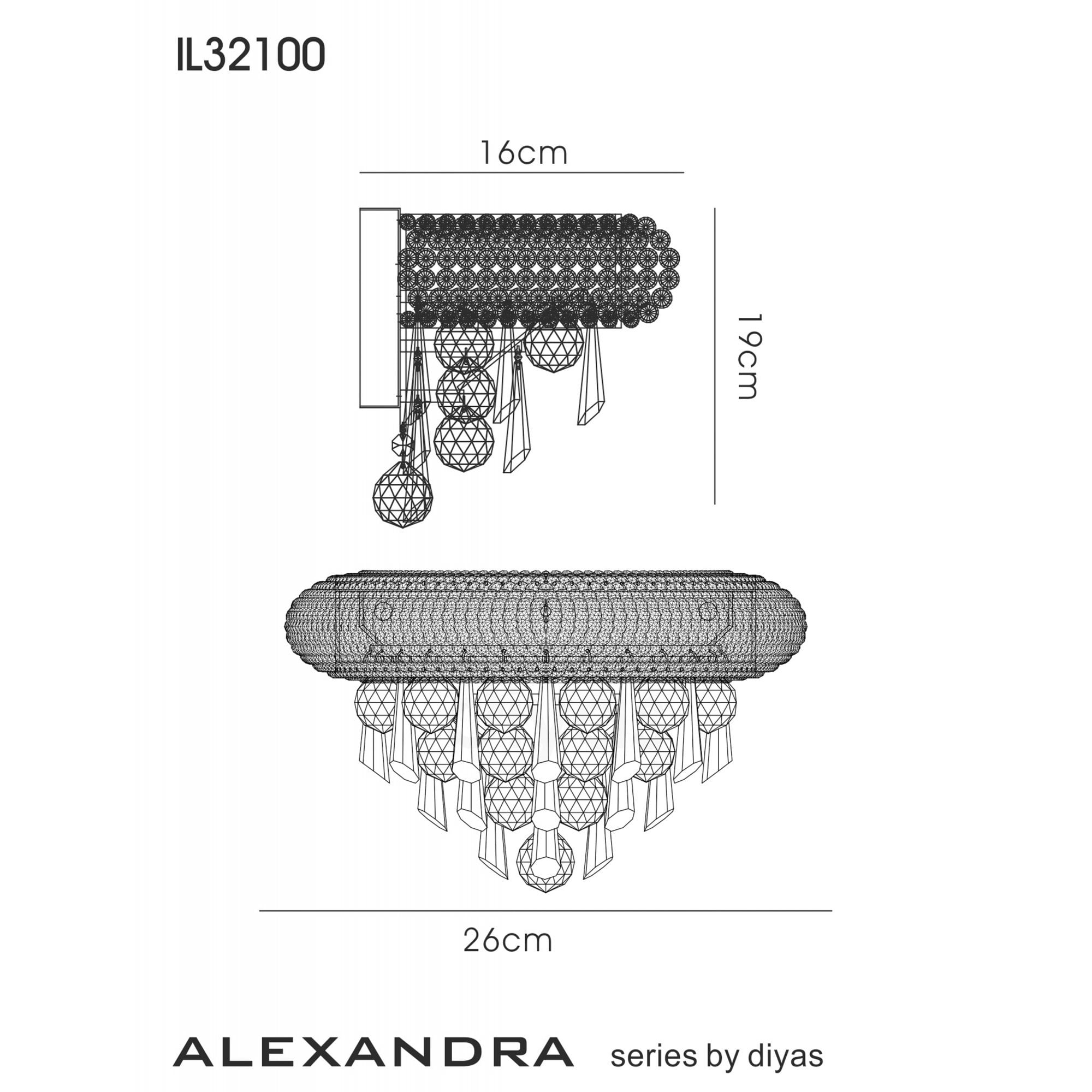 Diyas Alexandra Small 2 Light Wall Light - French Gold & Crystal