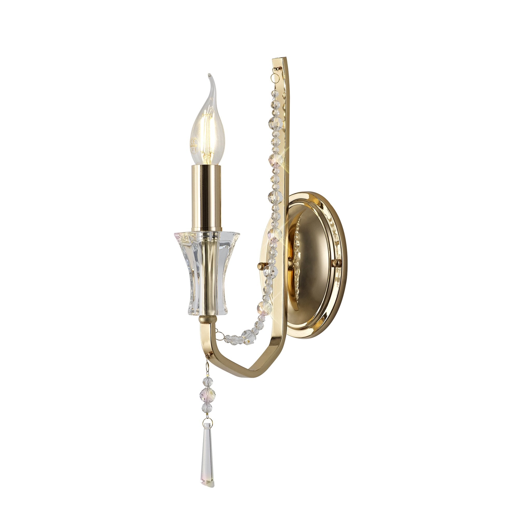 Diyas Armand Wall Lamp Single Light E14 - French Gold/Crystal