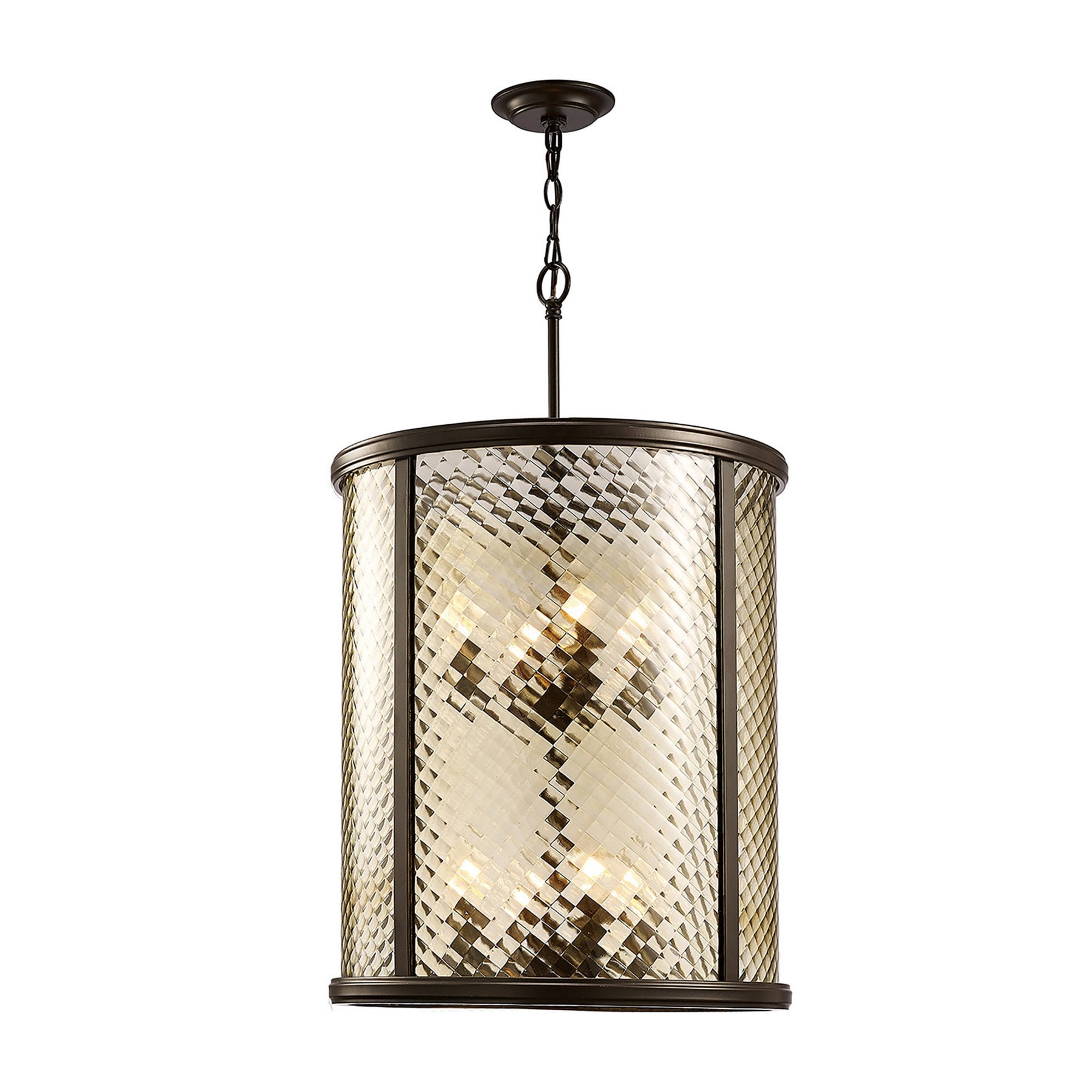 Diyas IL31678 Asia Pendant 8 Light E14 Oiled Bronze/Clear Glass