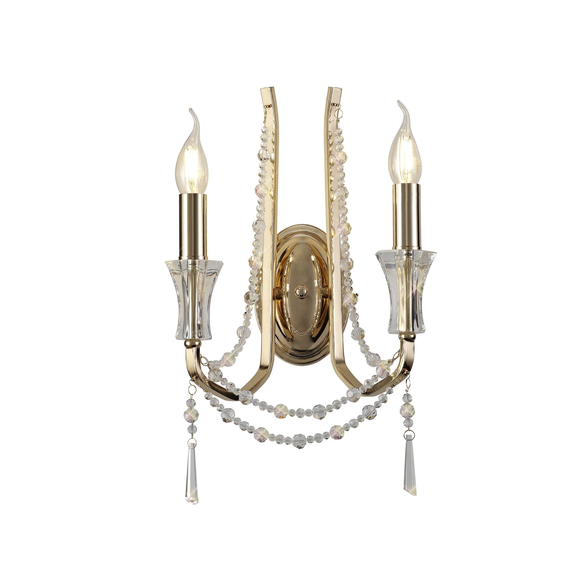 Diyas Armand Wall Lamp 2 Light E14 - French Gold/Crystal