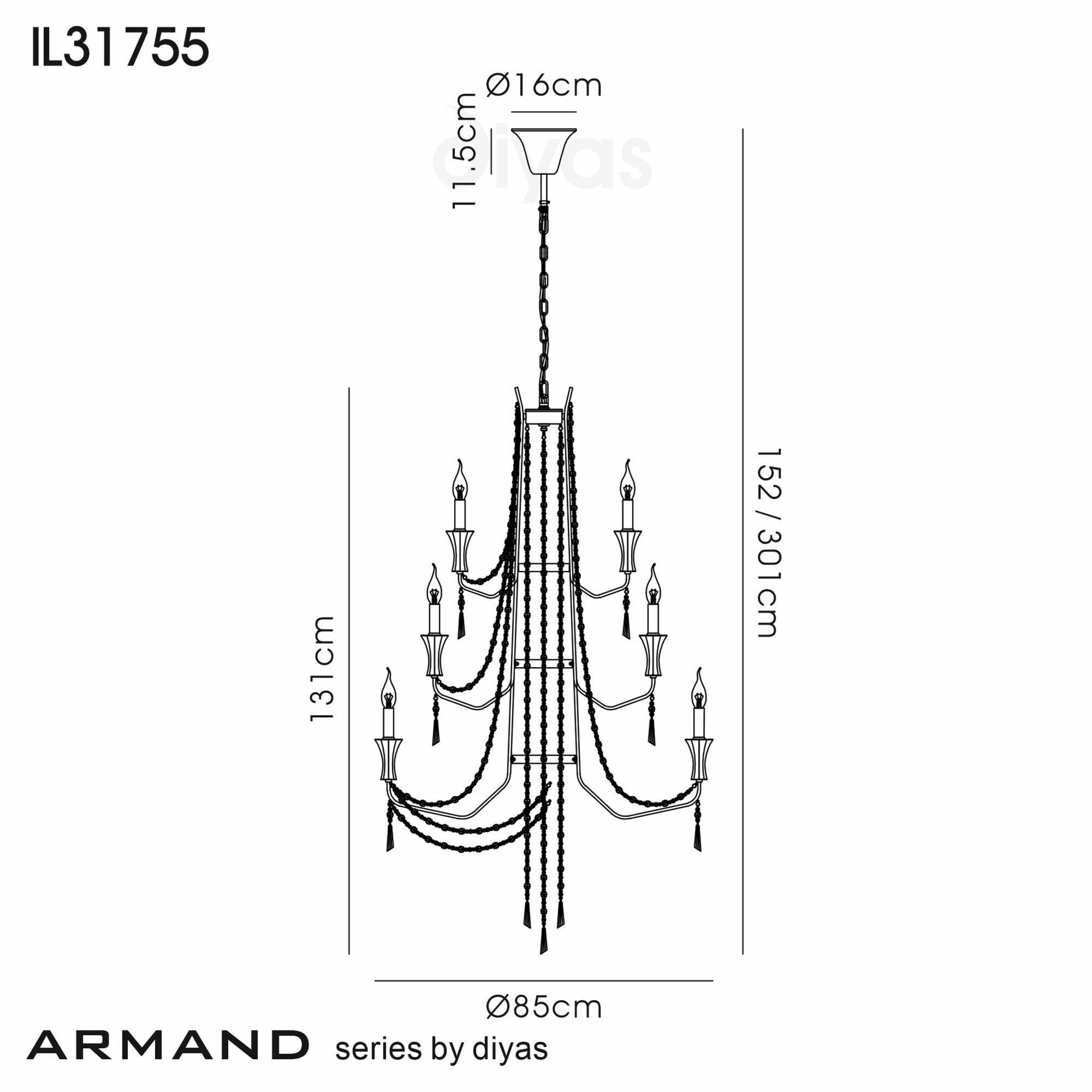 Diyas Armand Pendant 6+3+3 Light E14 - French Gold/Crystal