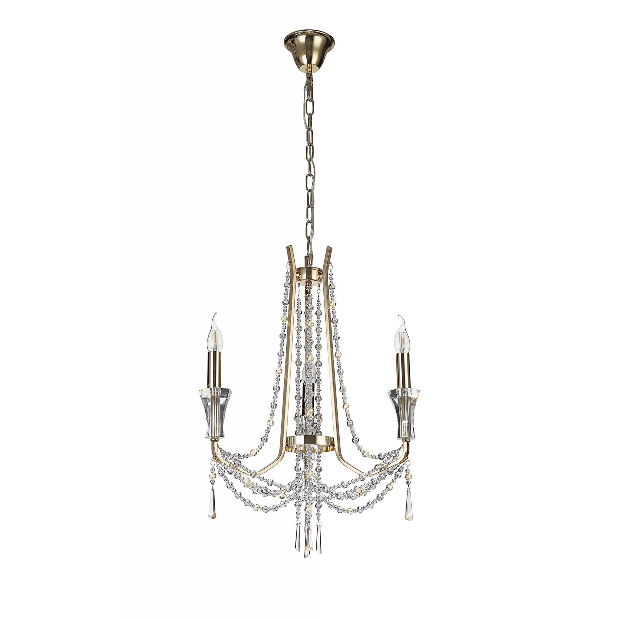 Diyas Armand Pendant 3 Light E14 - French Gold/Crystal