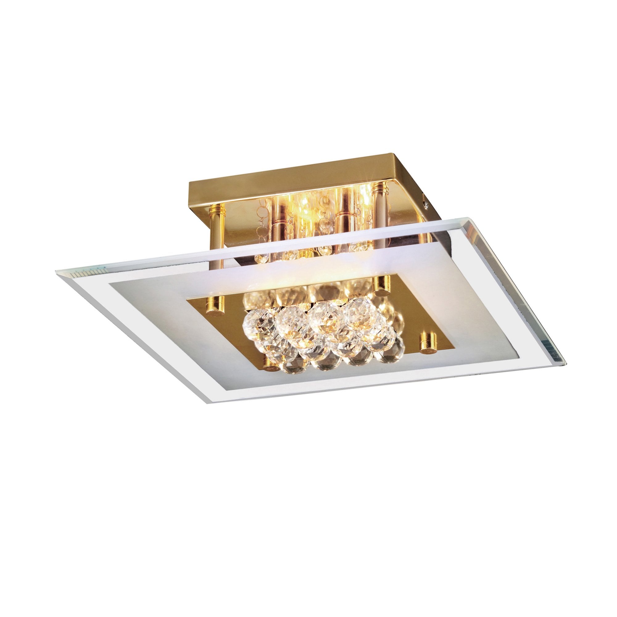 Diyas IL32023 Delmar Flush Square 4 Light French Gold/Glass/Crystal