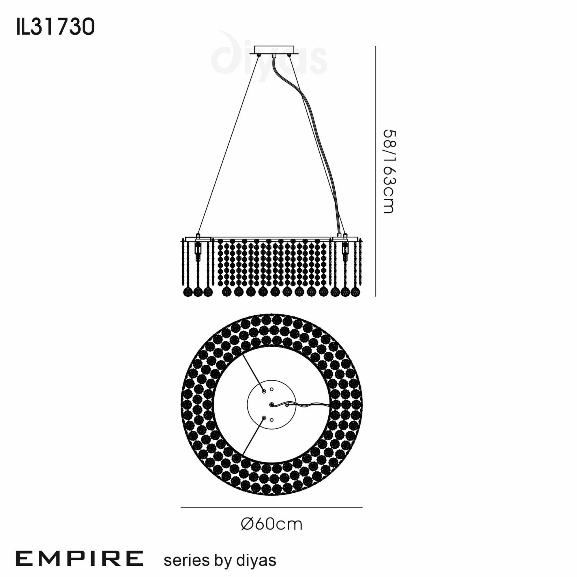 Diyas Empire 60cm Round Pendant Chandelier - Polished Chrome/Crystal