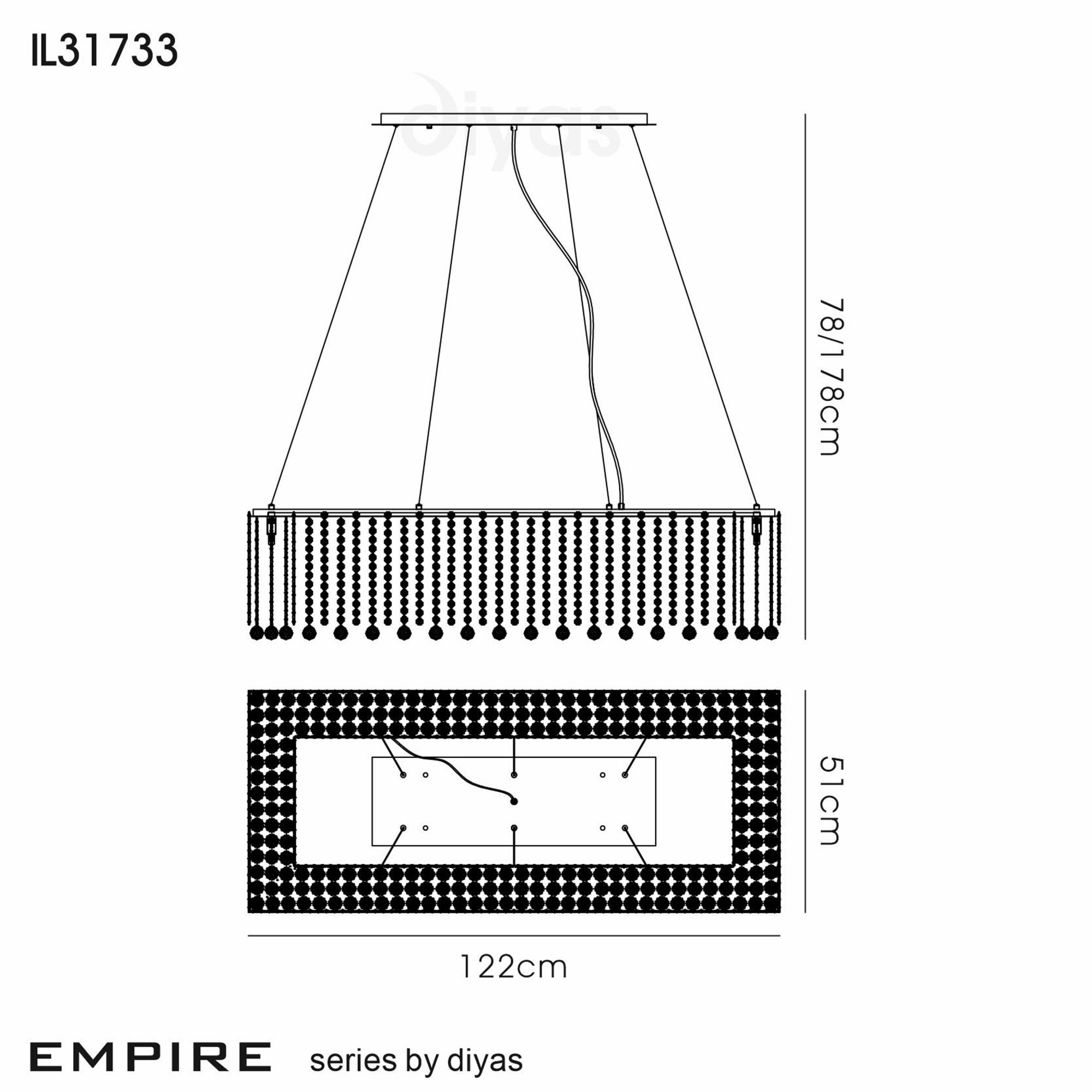 Diyas Empire 122x51cm Rectangular Pendant Chandelier - Polished Chrome/Crystal