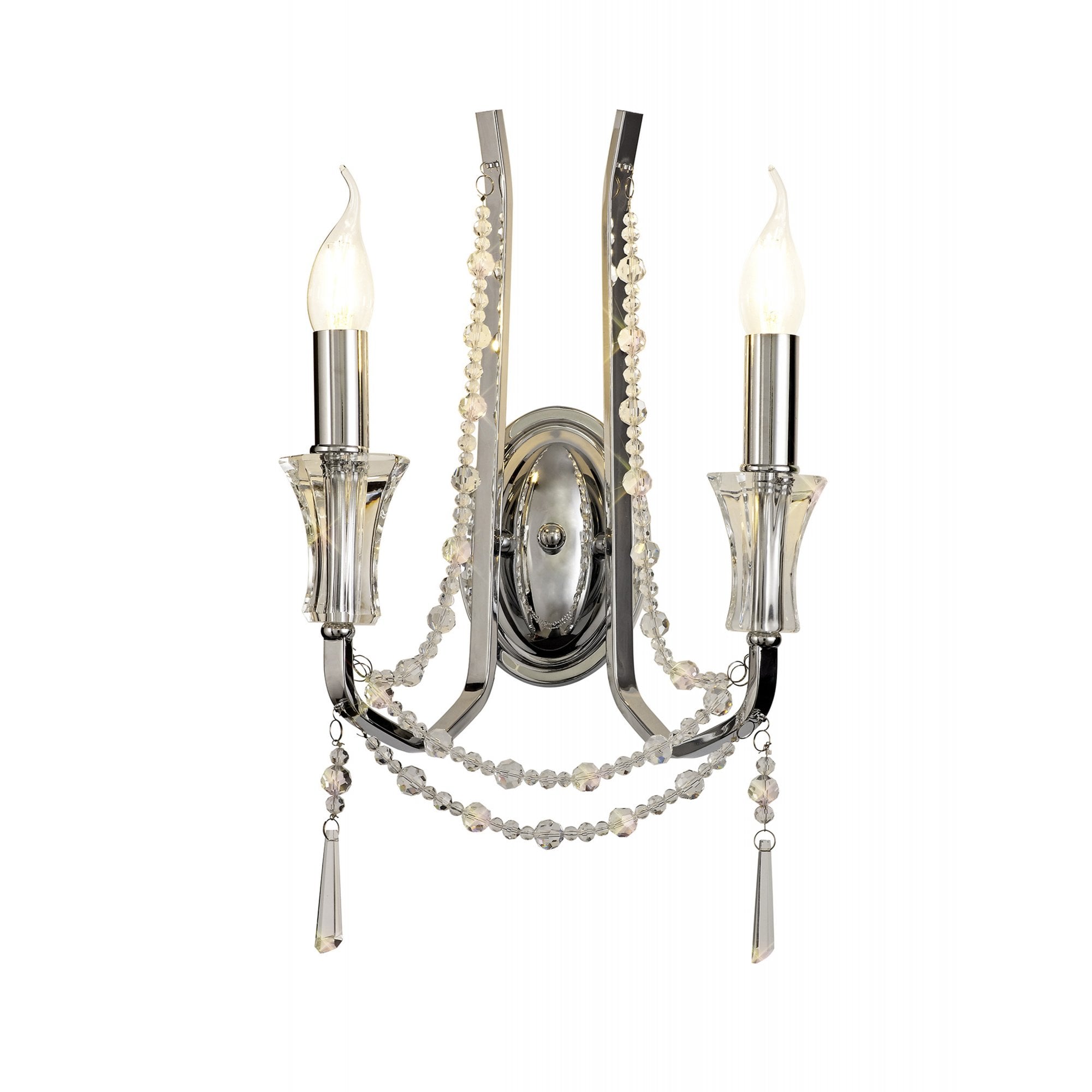 Diyas Armand Wall Lamp 2 Light E14 - Polished Chrome/Crystal