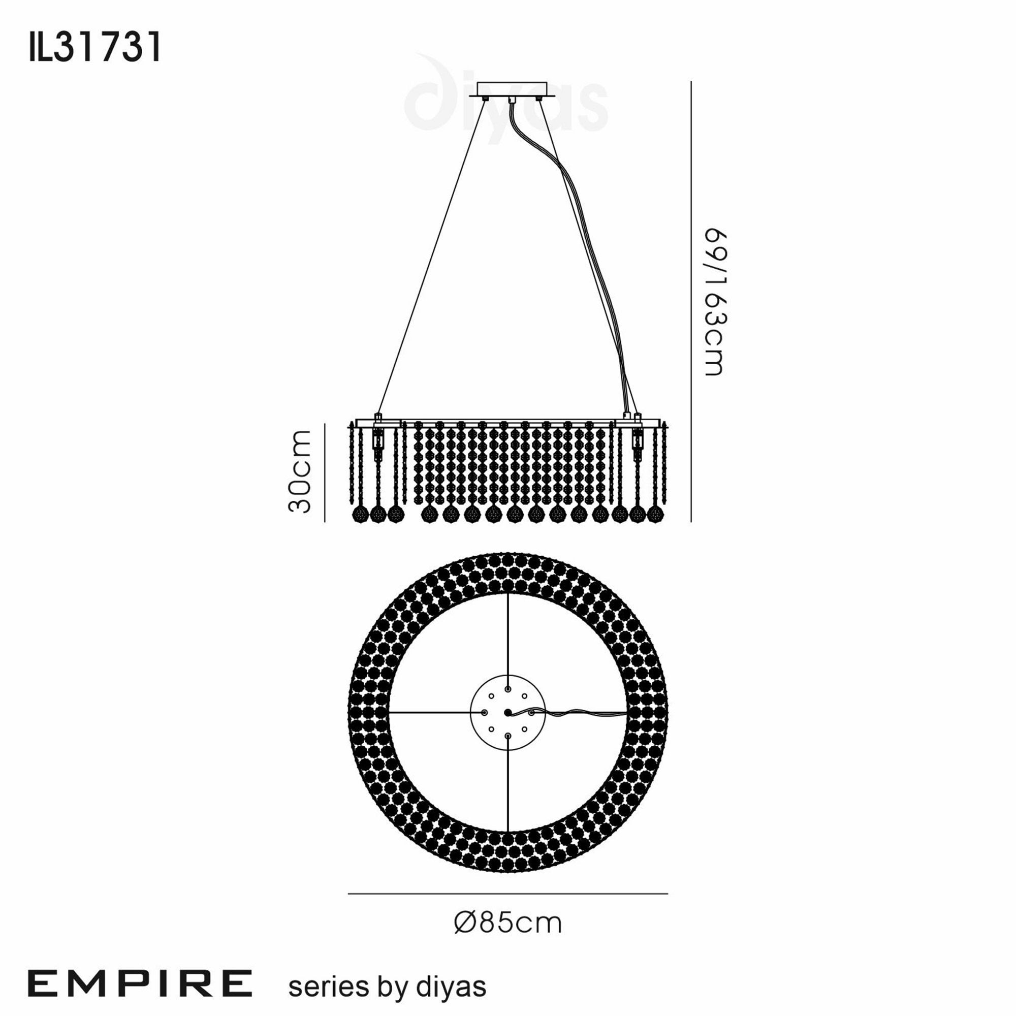 Diyas Empire 85cm Round Pendant Chandelier - Polished Chrome/Crystal