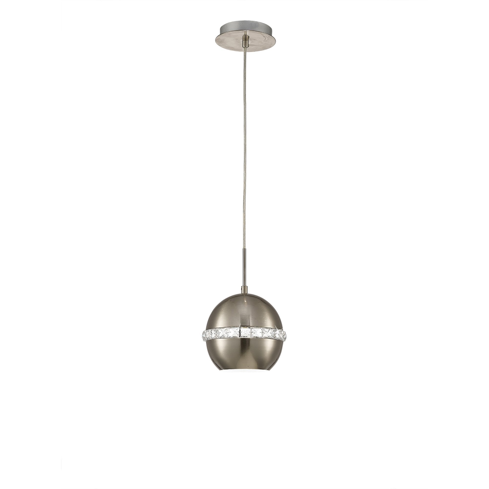 Diyas IL31612 Andrea Single Pendant 1 Light E27 Satin Nickel/Crystal