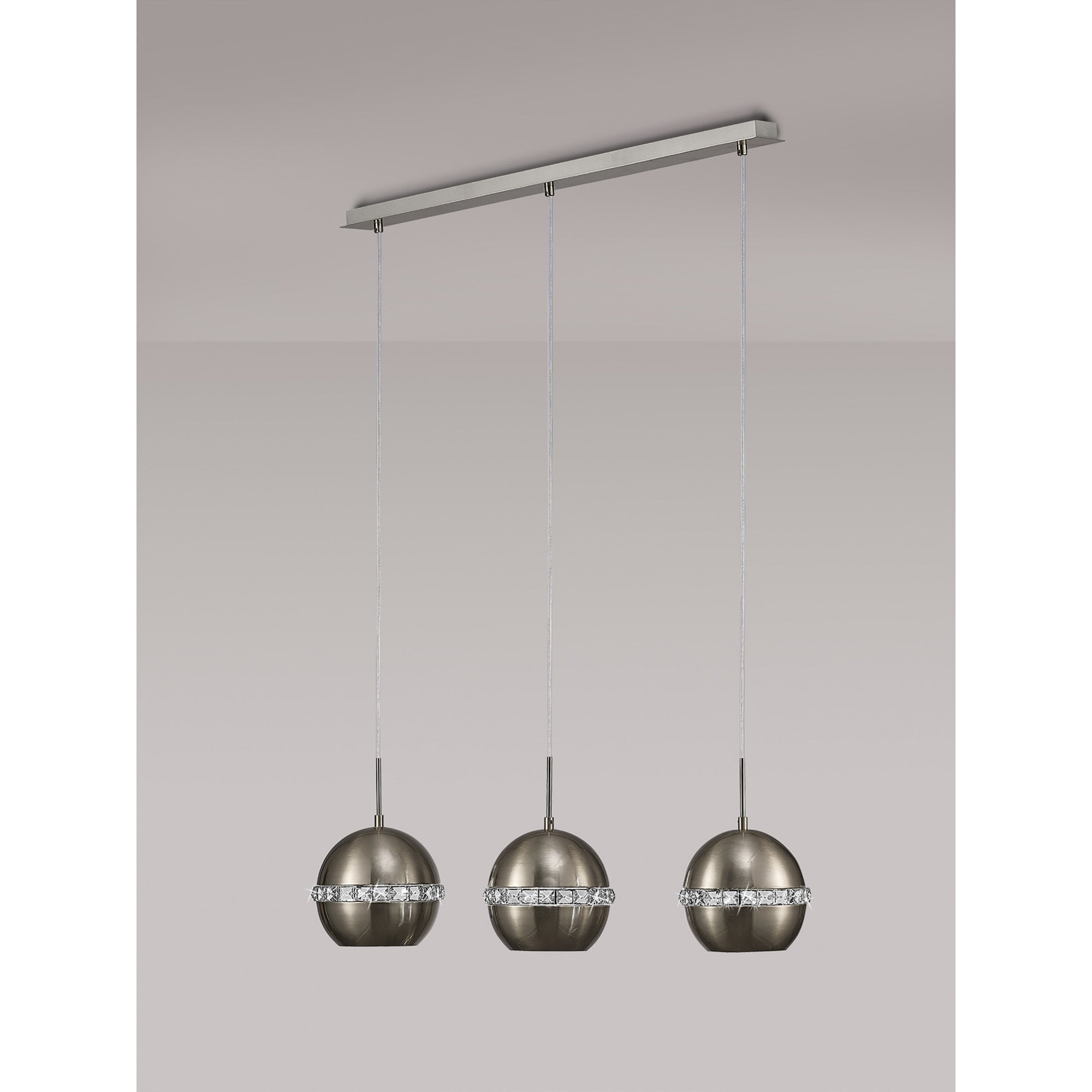 Diyas IL31613 Andrea Pendant 3 Light E27 Linear Polished Chrome/Crystal