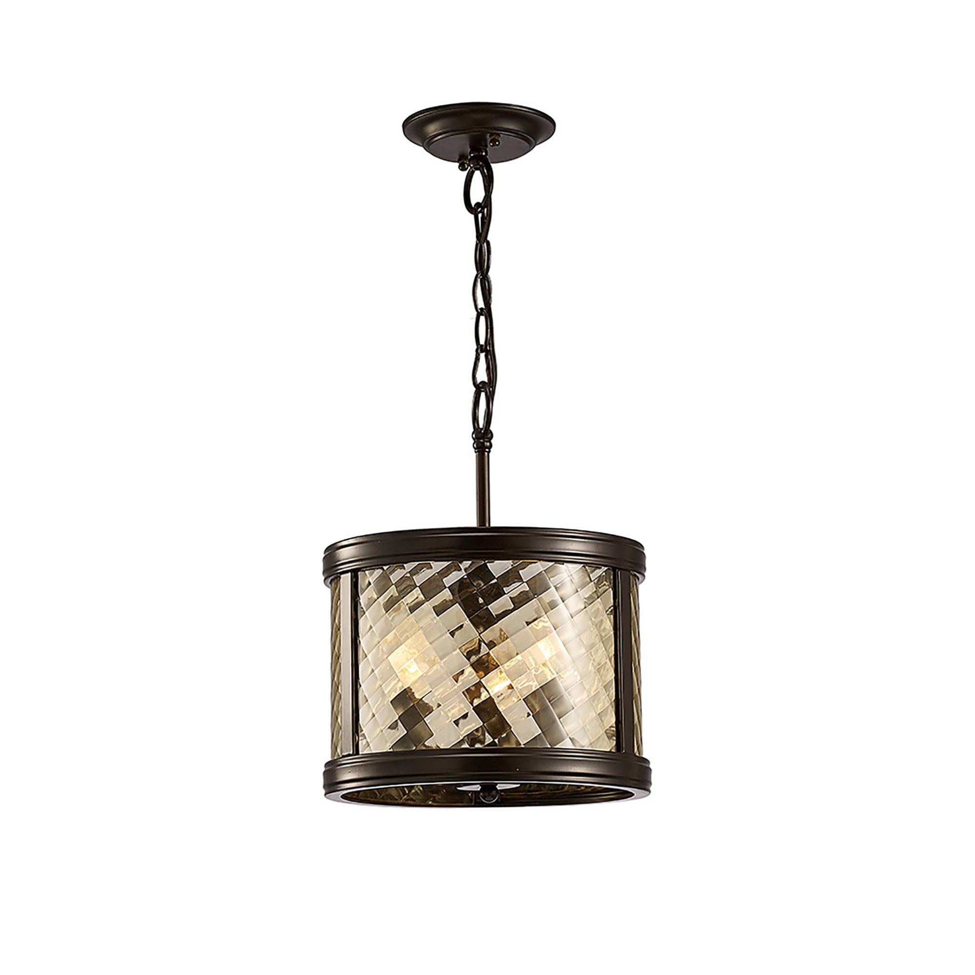 Diyas IL31676 Asia Pendant/Semi Ceiling Convertible 3 Light E14 Oiled Bronze/Clear Glass