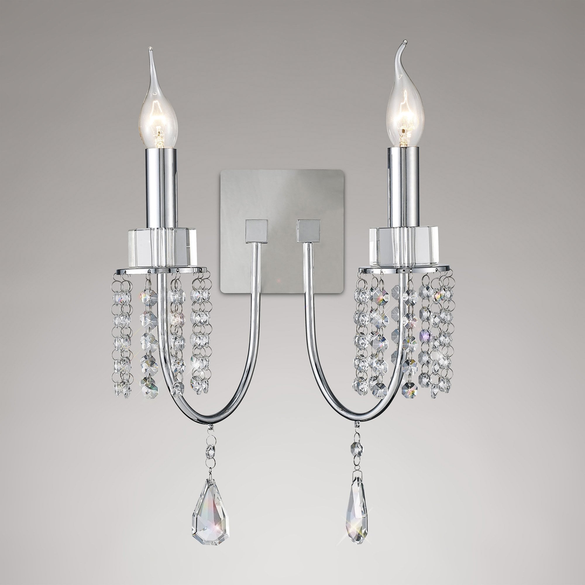 Diyas IL31541 Emily Wall Light Switched 2 Light Polished Chrome/Crystal