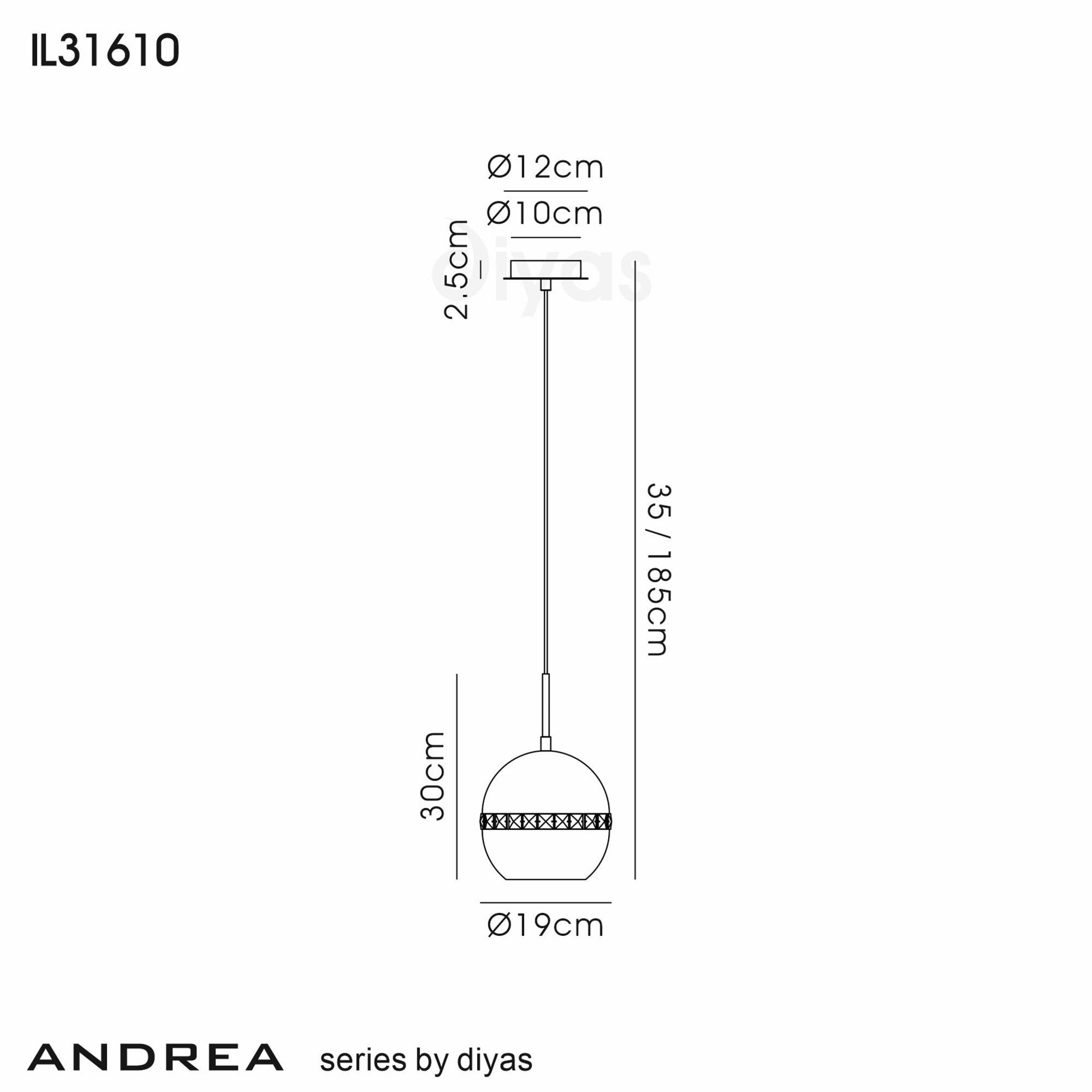 Diyas IL31610 Andrea Single Pendant 1 Light E27 Satin Copper/Crystal