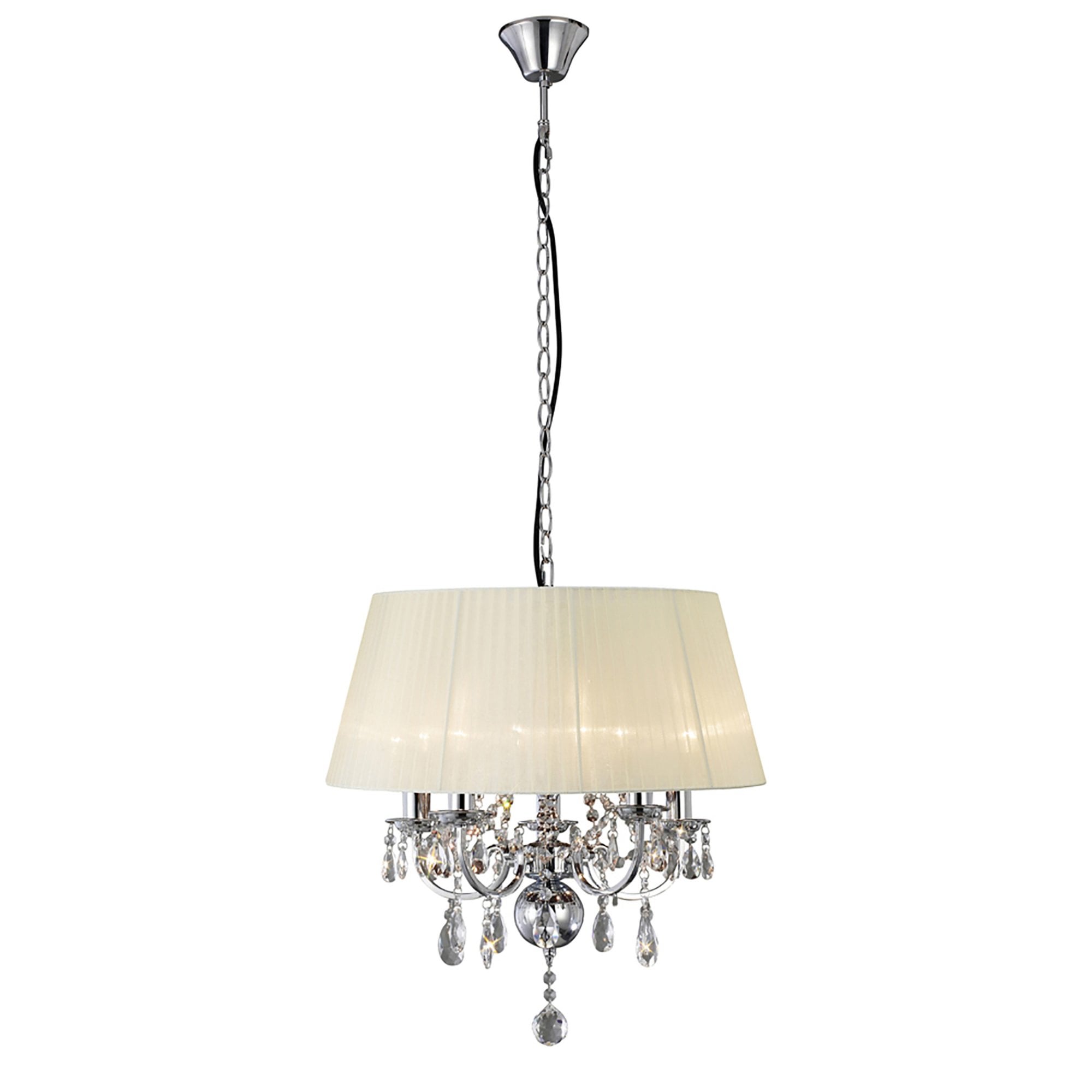 Diyas IL30045 Olivia Pendant With Ivory Cream Shade 5 Light Polished Chrome/Crystal