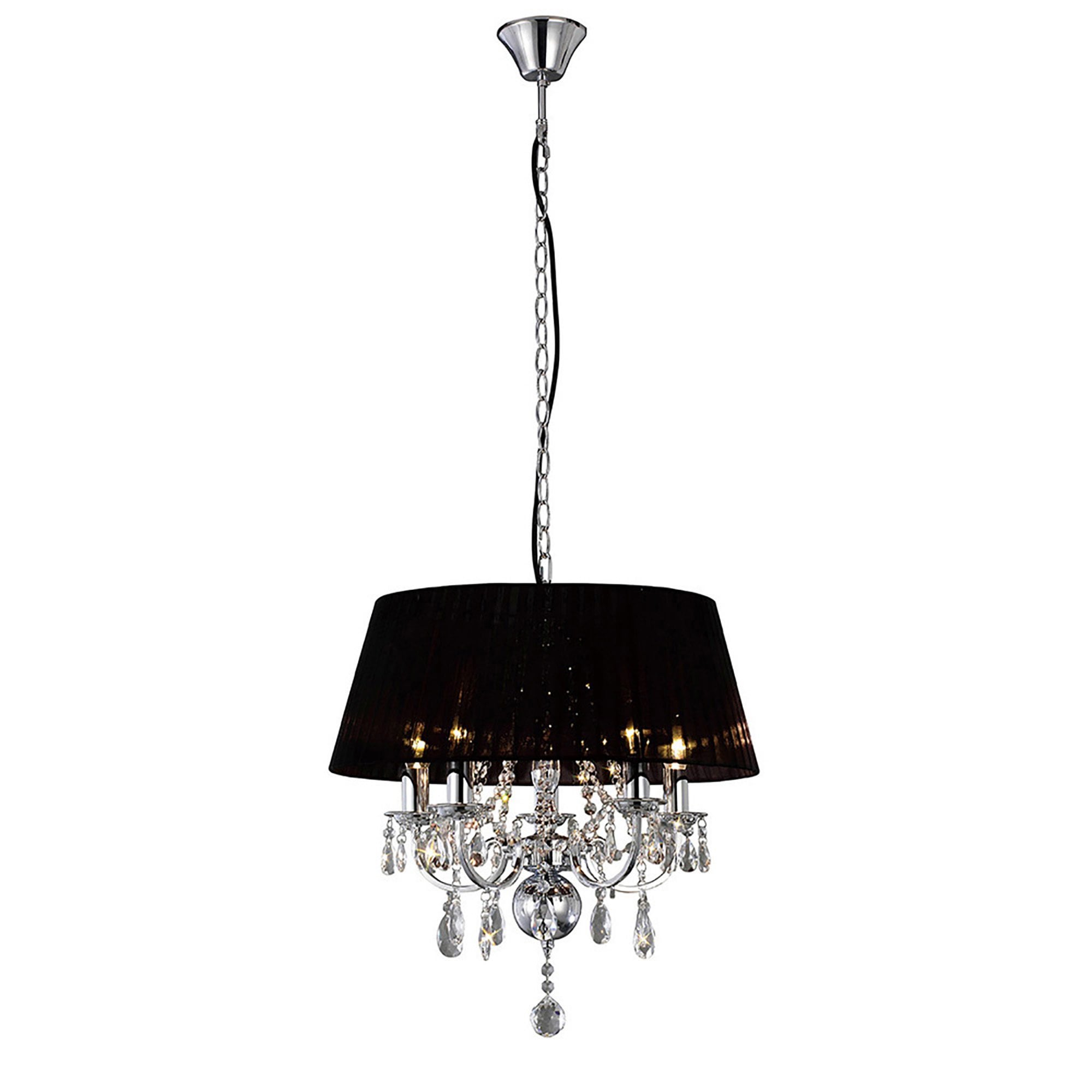 Diyas IL30045 Olivia Pendant With Black Shade 5 Light Polished Chrome/Crystal