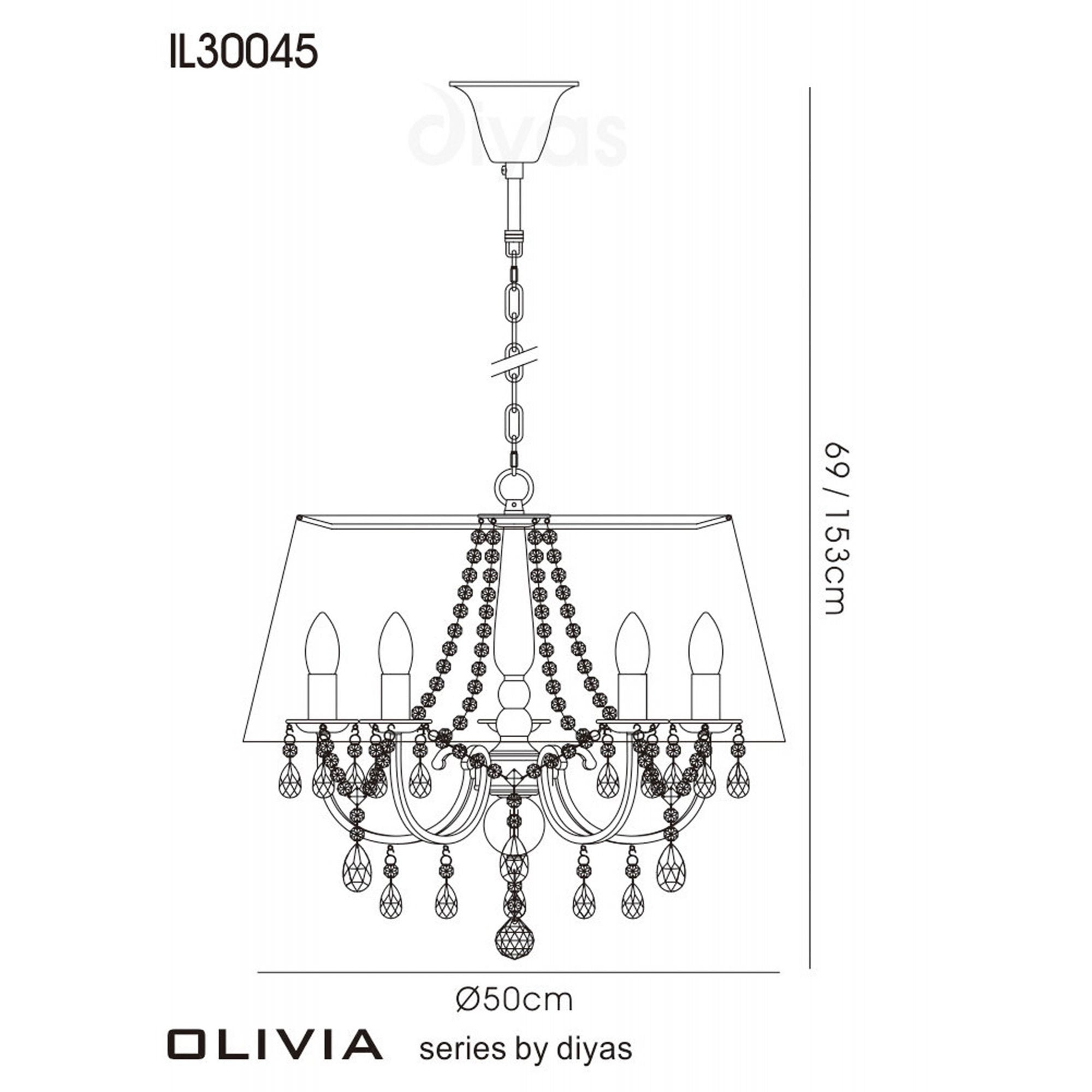 Diyas IL30045 Olivia Pendant With Black Shade 5 Light Polished Chrome/Crystal