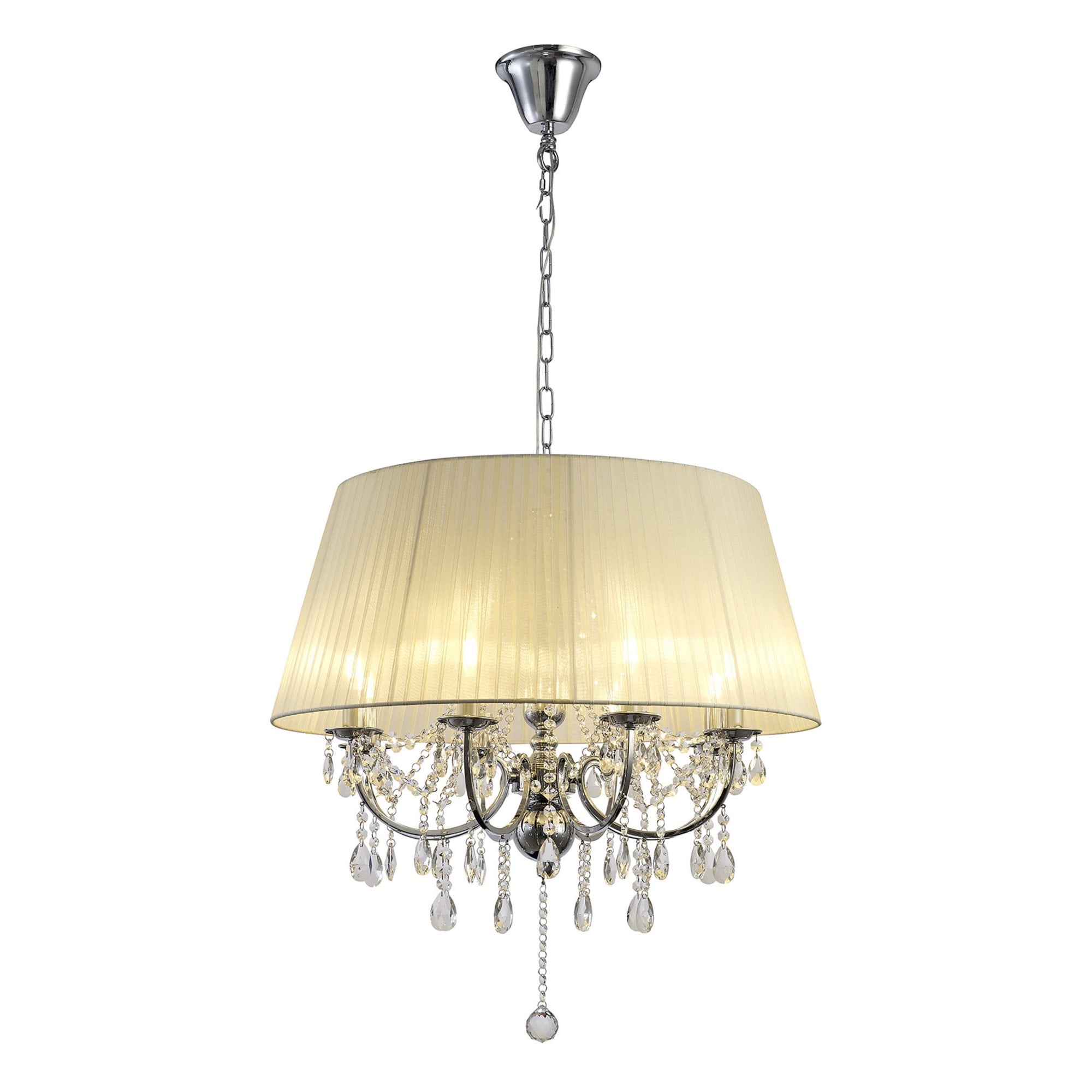 Diyas IL30056 Olivia Pendant With Ivory Cream Shade 8 Light Polished Chrome/Crystal