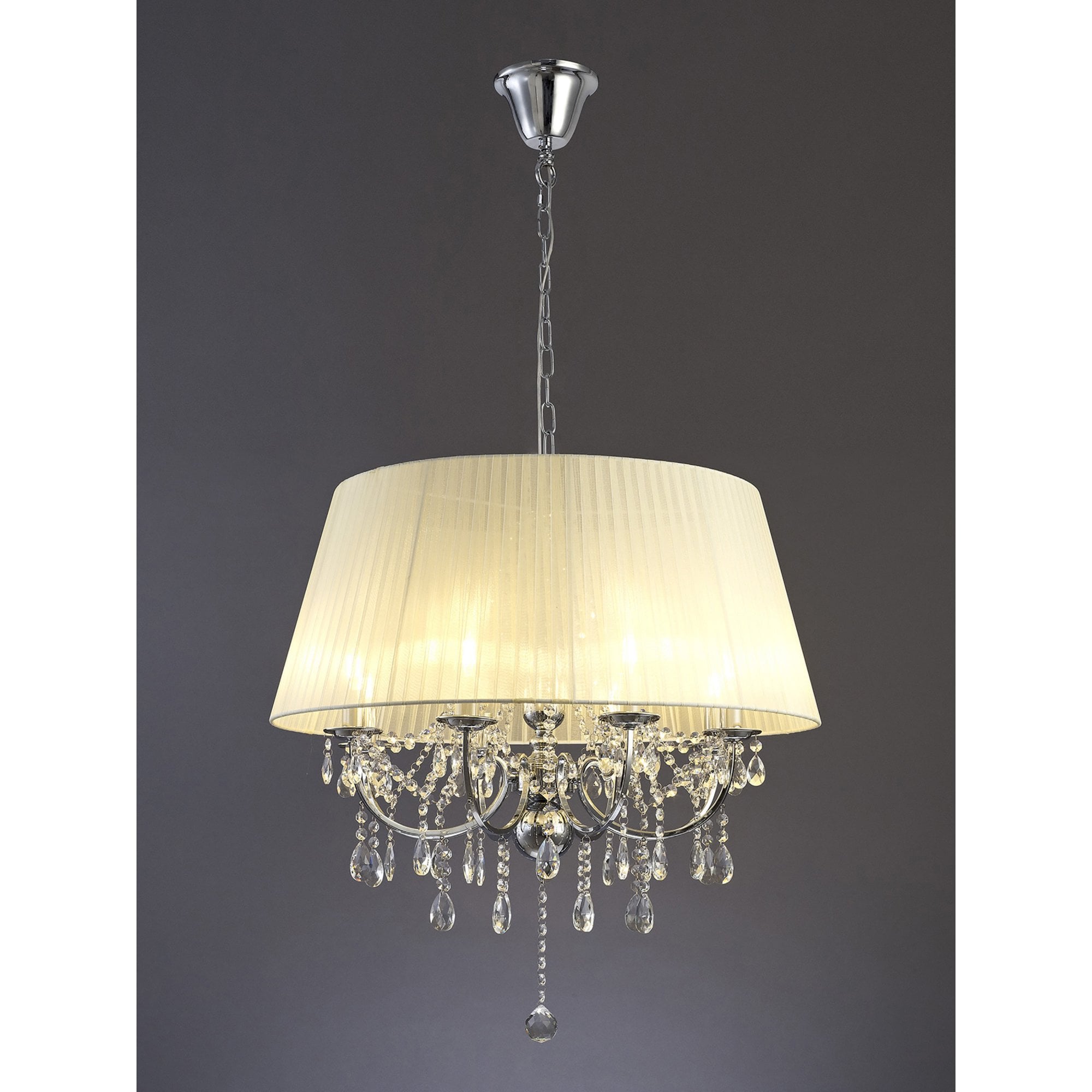 Diyas IL30056 Olivia Pendant With Ivory Cream Shade 8 Light Polished Chrome/Crystal