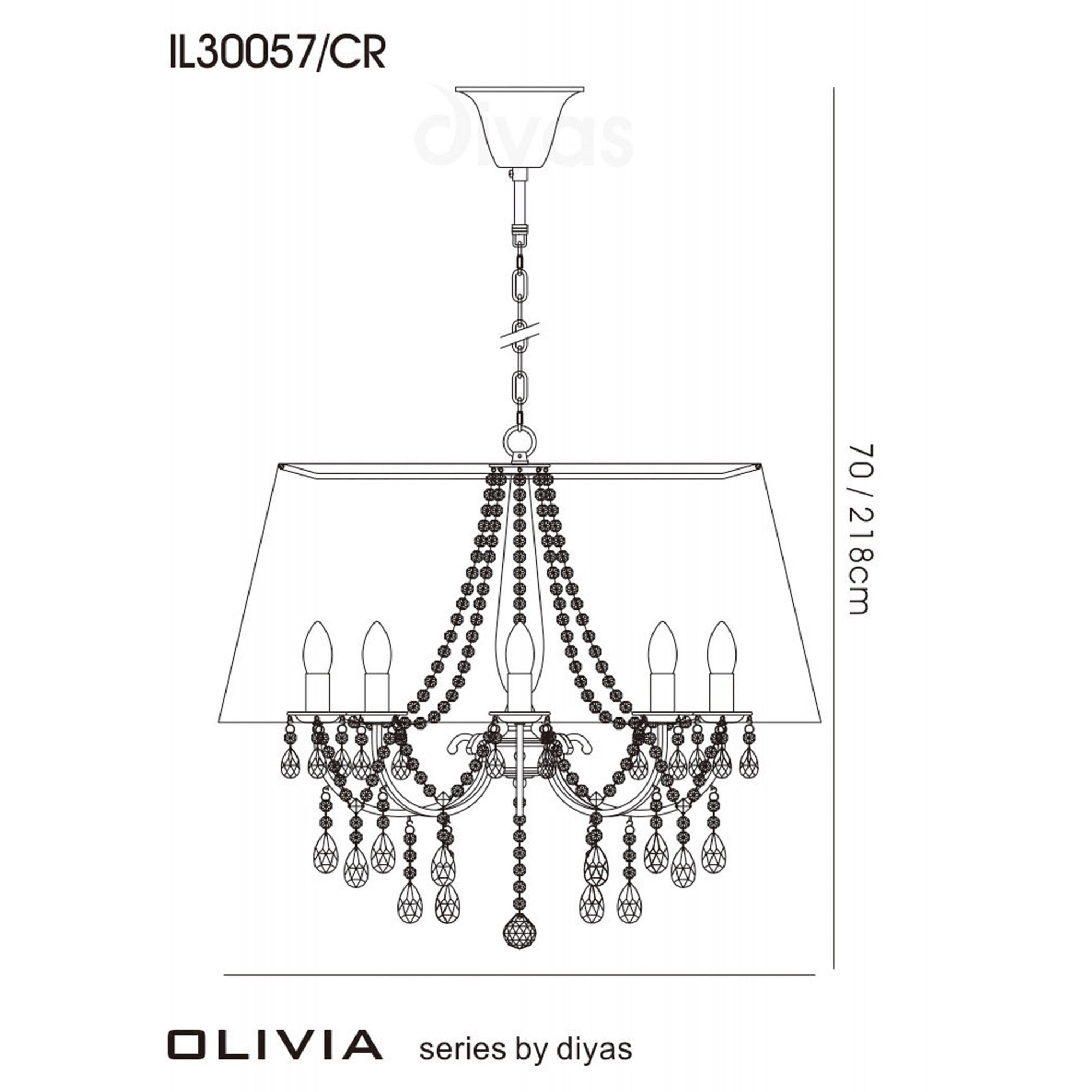 Diyas IL30056 Olivia Pendant With Ivory Cream Shade 8 Light Polished Chrome/Crystal
