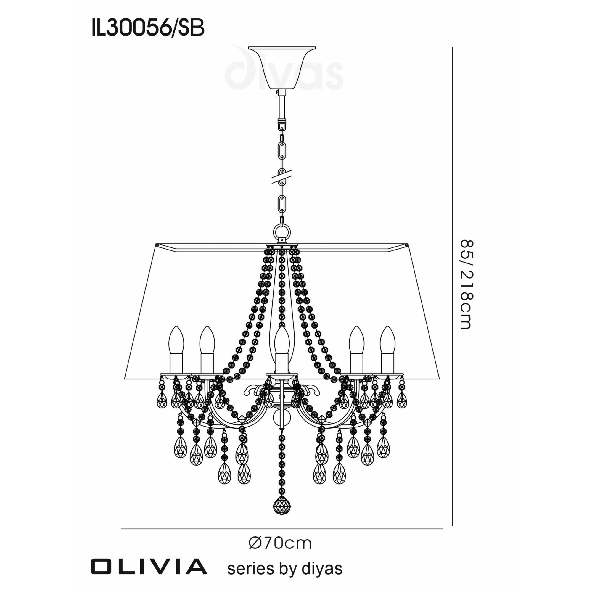 Diyas IL30056 Olivia Pendant With Soft Bronze Shade 8 Light Polished Chrome/Crystal